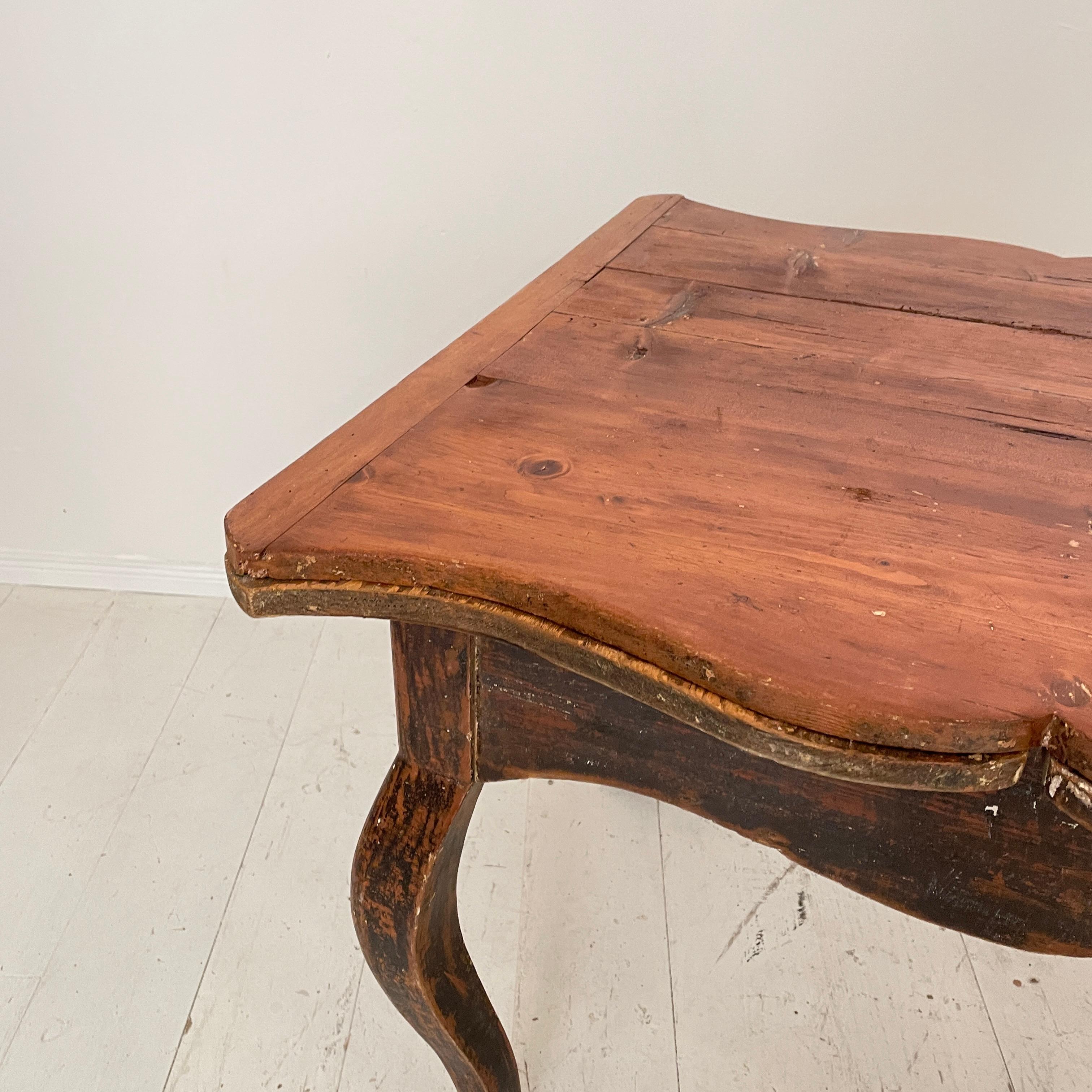 Late 18th Century 18th Century Swedish Period Baroque Brown Red Extendable Dining Table, 1780