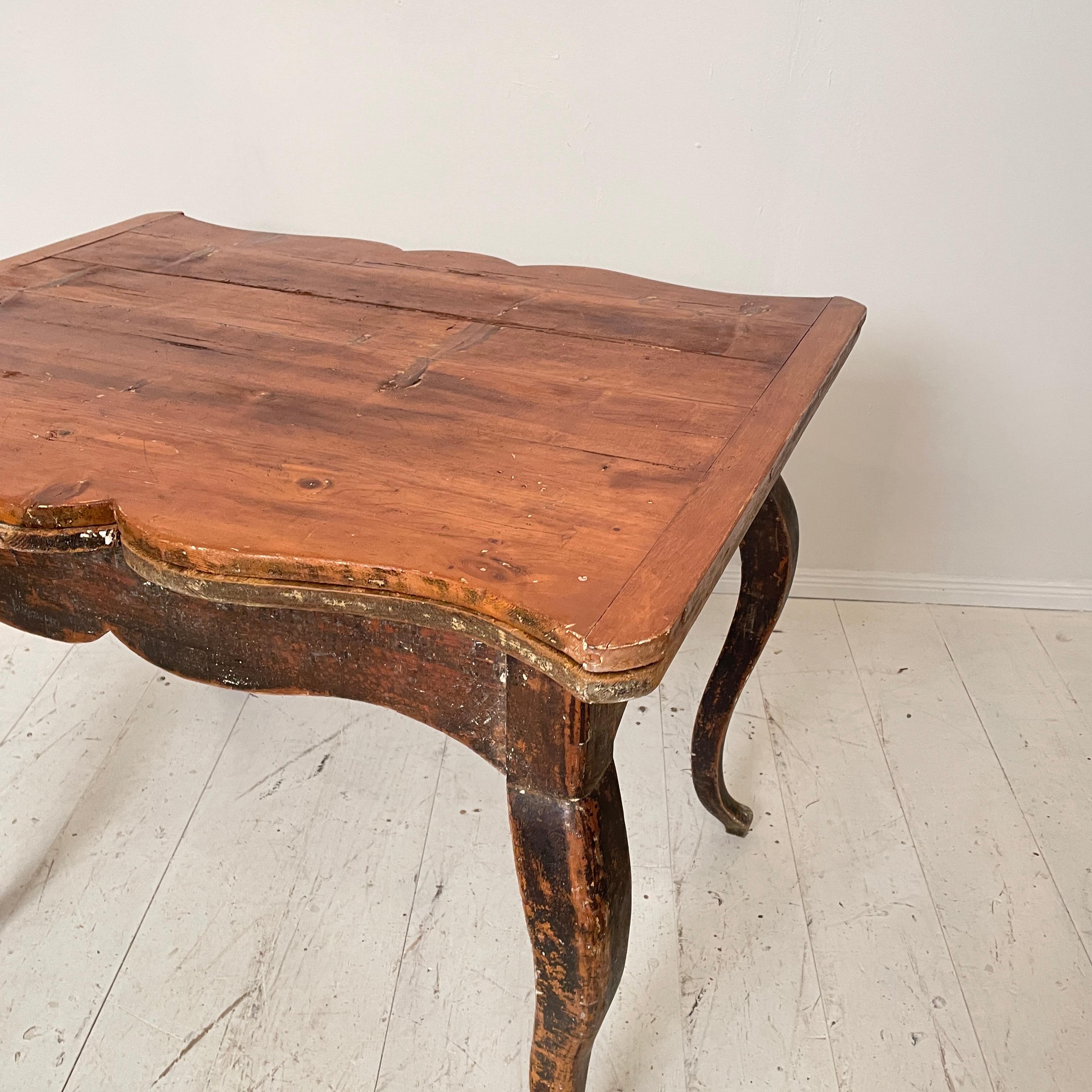 Pine 18th Century Swedish Period Baroque Brown Red Extendable Dining Table, 1780