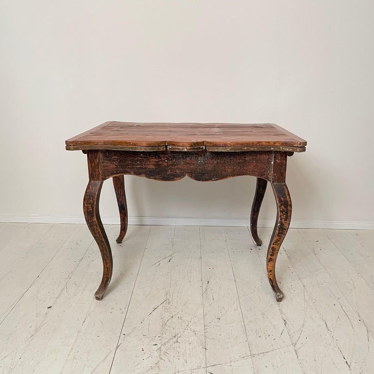 18th Century Swedish Period Baroque Brown Red Extendable Dining Table, 1780 For Sale 2