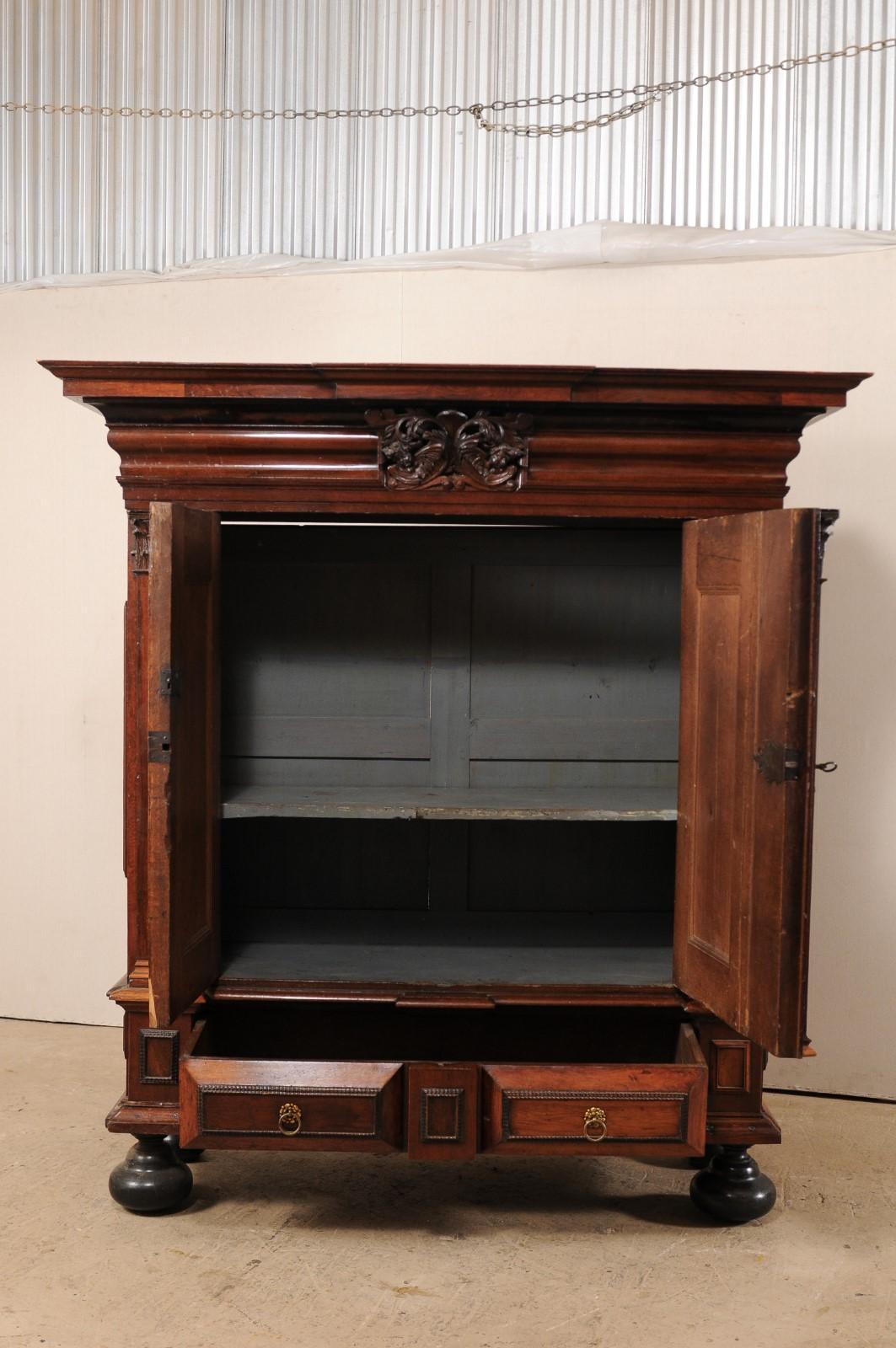 An Early 18th Century Swedish Period Baroque Kas Cabinet with Ebonized Accents For Sale 1