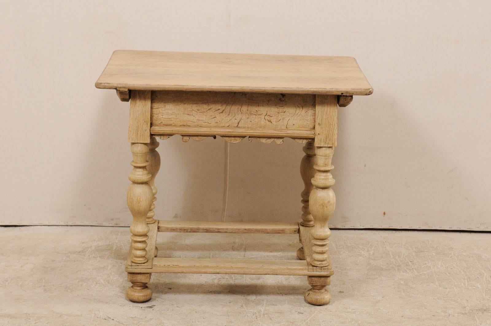 18th Century Swedish Period Baroque Wood Side Table with Drawer on Turned Legs 2