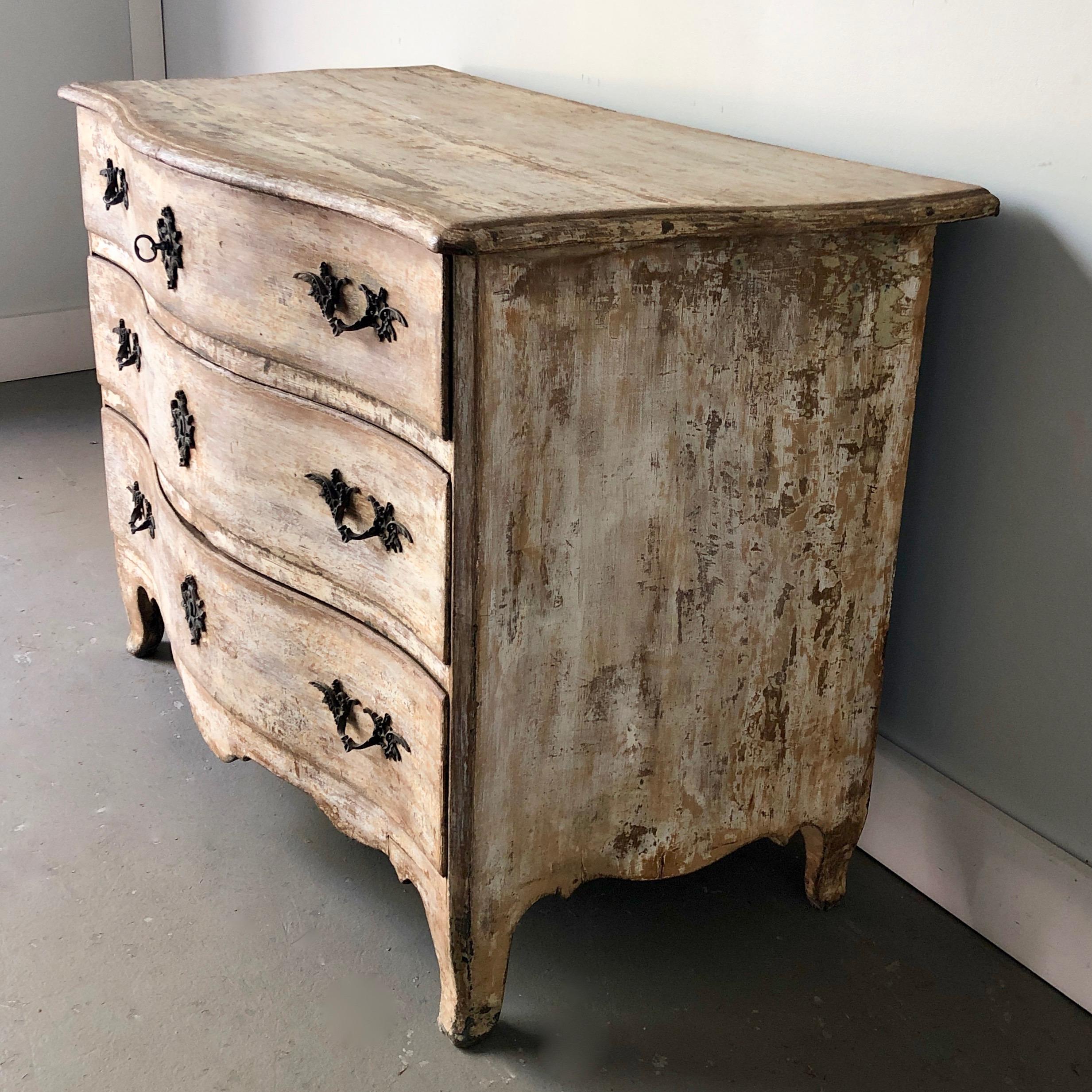 Hand-Carved 18th Century Swedish Period Rococo Chest of Drawers