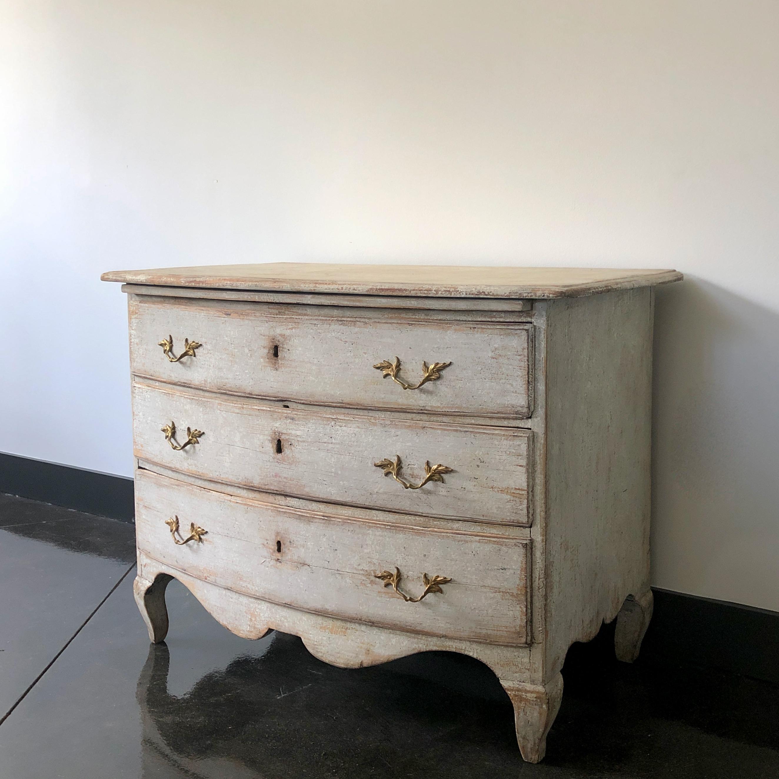 Hand-Carved 18th Century Swedish Period Rococo Chest of Drawers