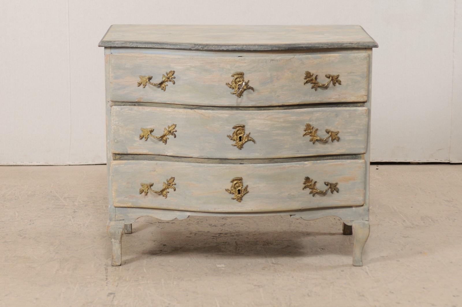 Painted An 18th Century Swedish Period Rococo Chest of Drawers with Serpentine Body