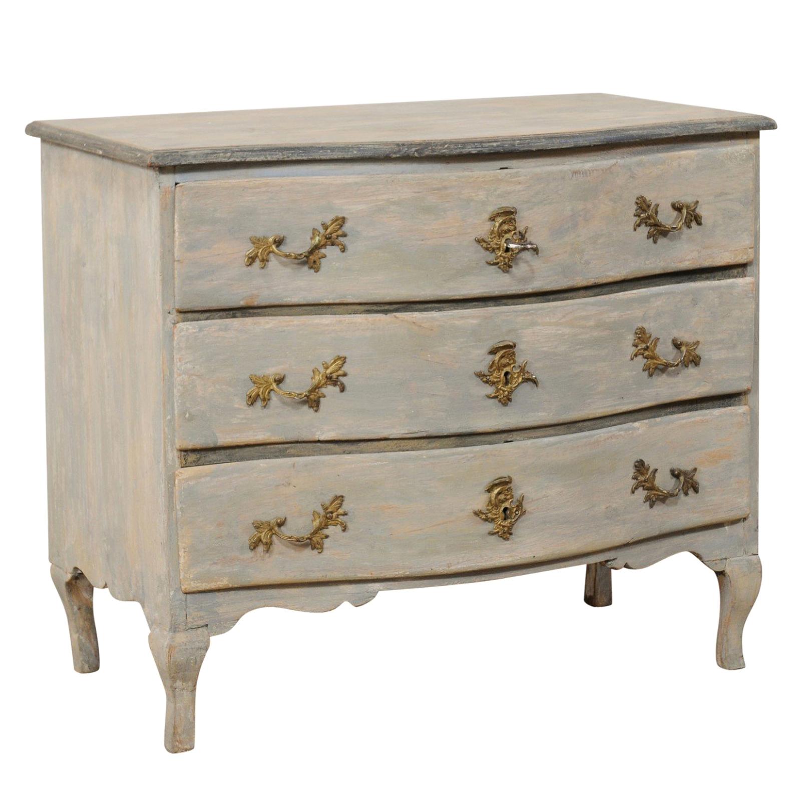 An 18th Century Swedish Period Rococo Chest of Drawers with Serpentine Body