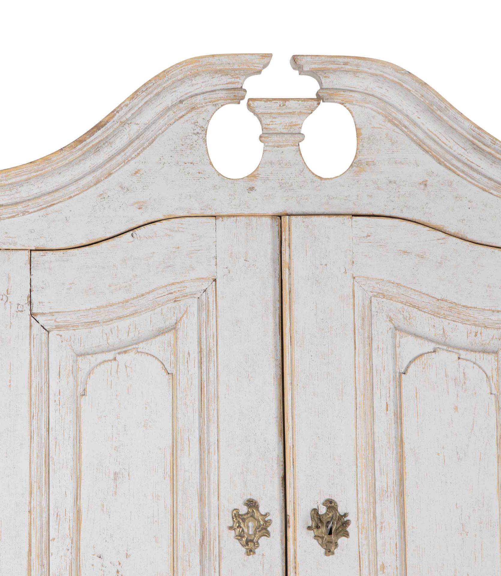 Wood 18th Century Swedish Period Two Part Rococo Cabinet For Sale