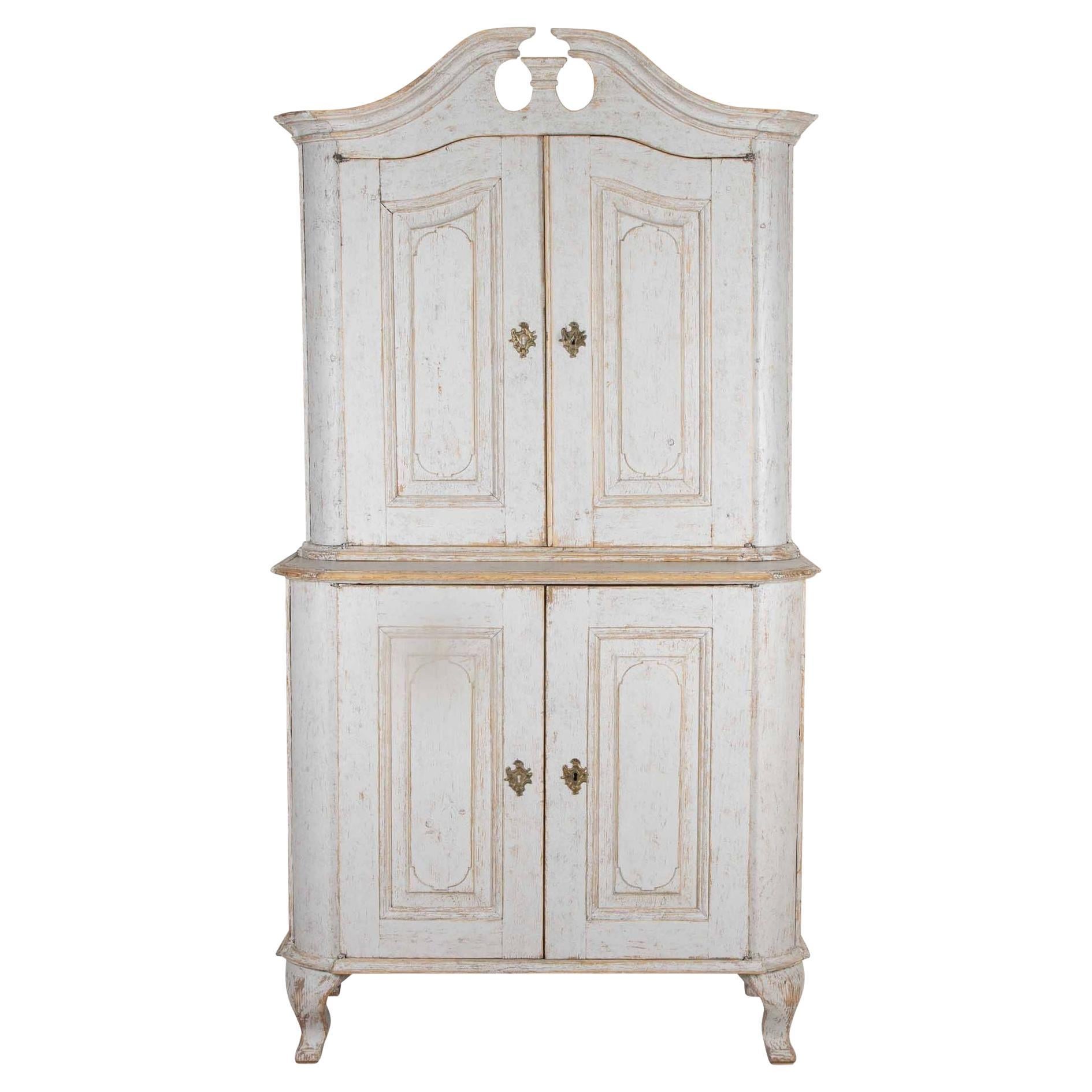 18th Century Swedish Period Two Part Rococo Cabinet For Sale
