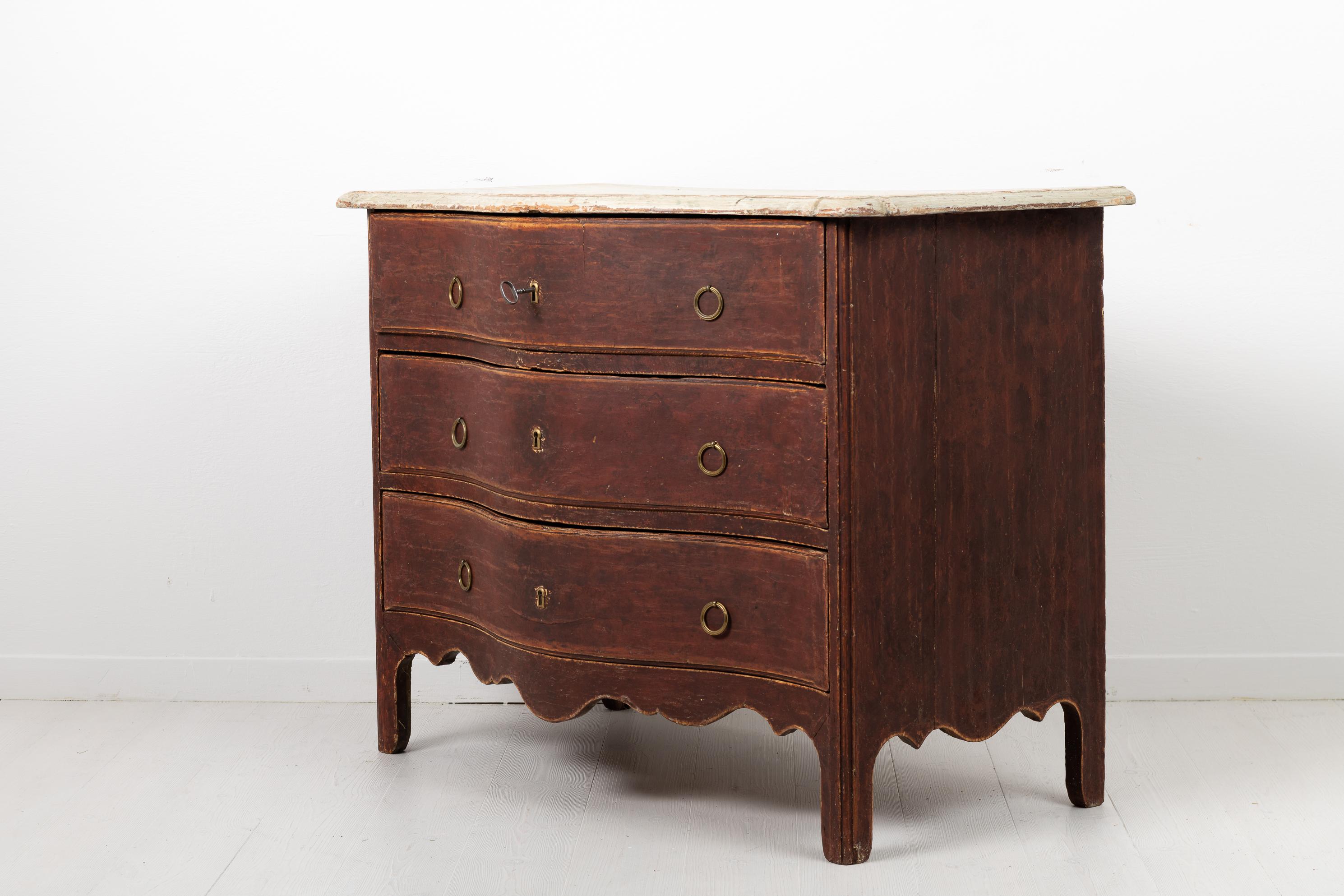 Hand-Crafted 18th Century Swedish Pine Baroque Chest of Drawers