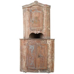 18th Century Swedish Pine Rococo Corner Cabinet