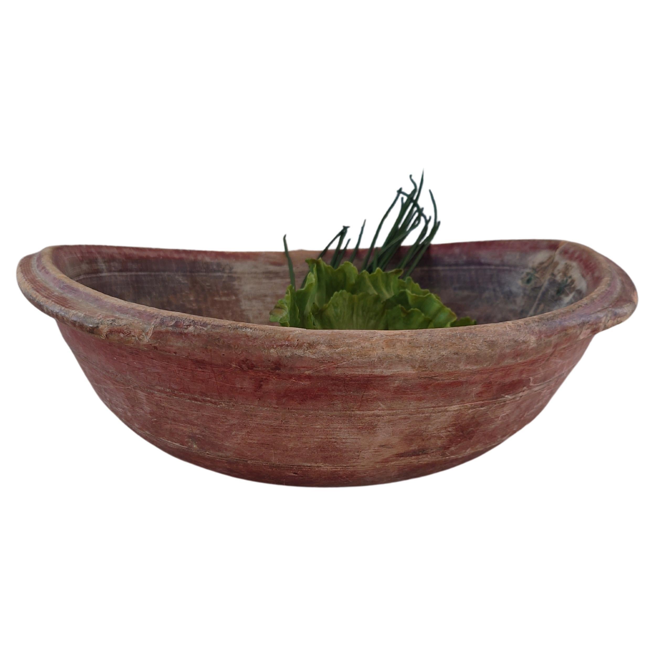 18th Century Swedish Primitive Organic Wooden Bowl with Original Paint