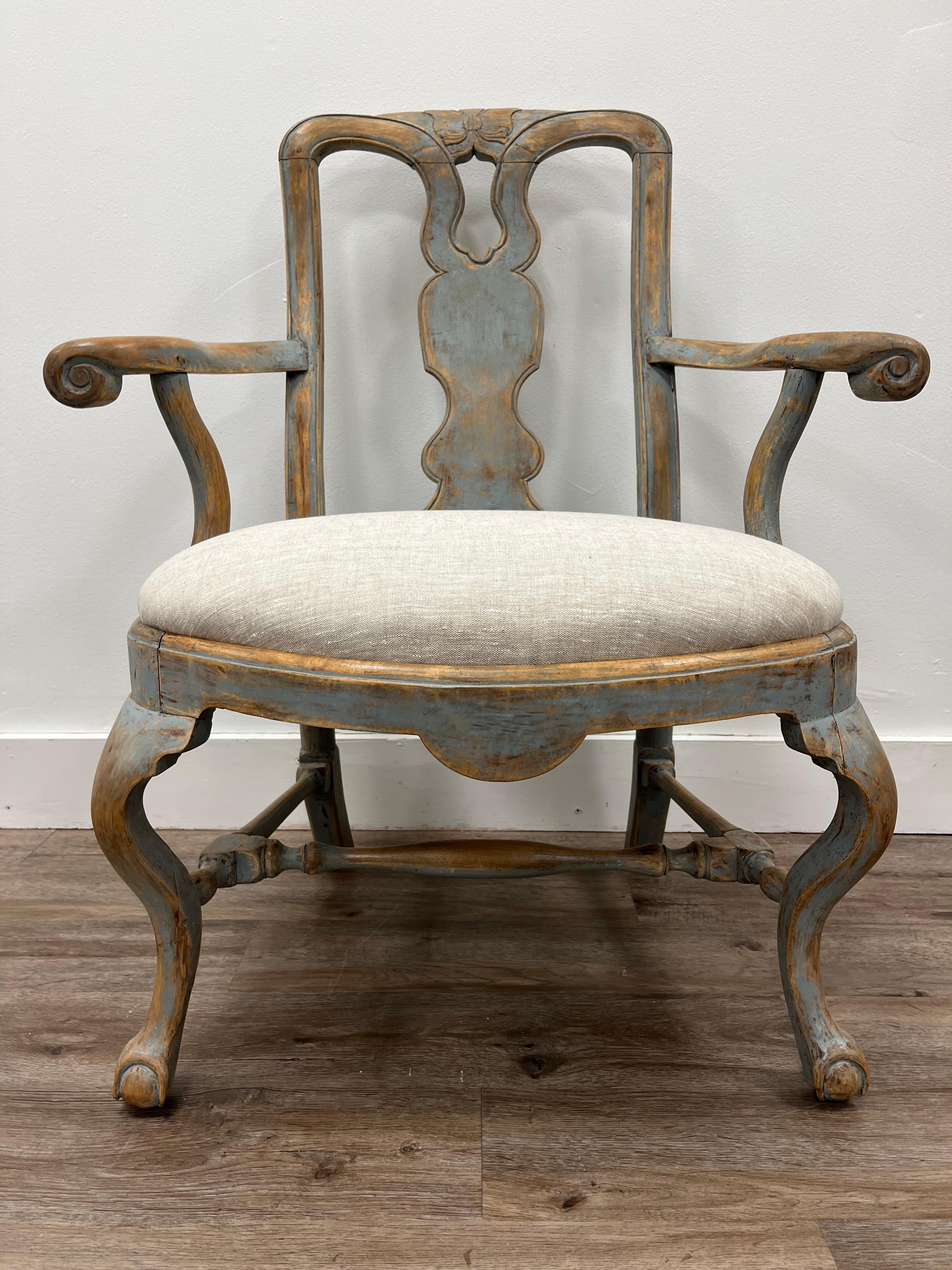 Hand-Carved 18th Century Swedish Rococo Armchair For Sale