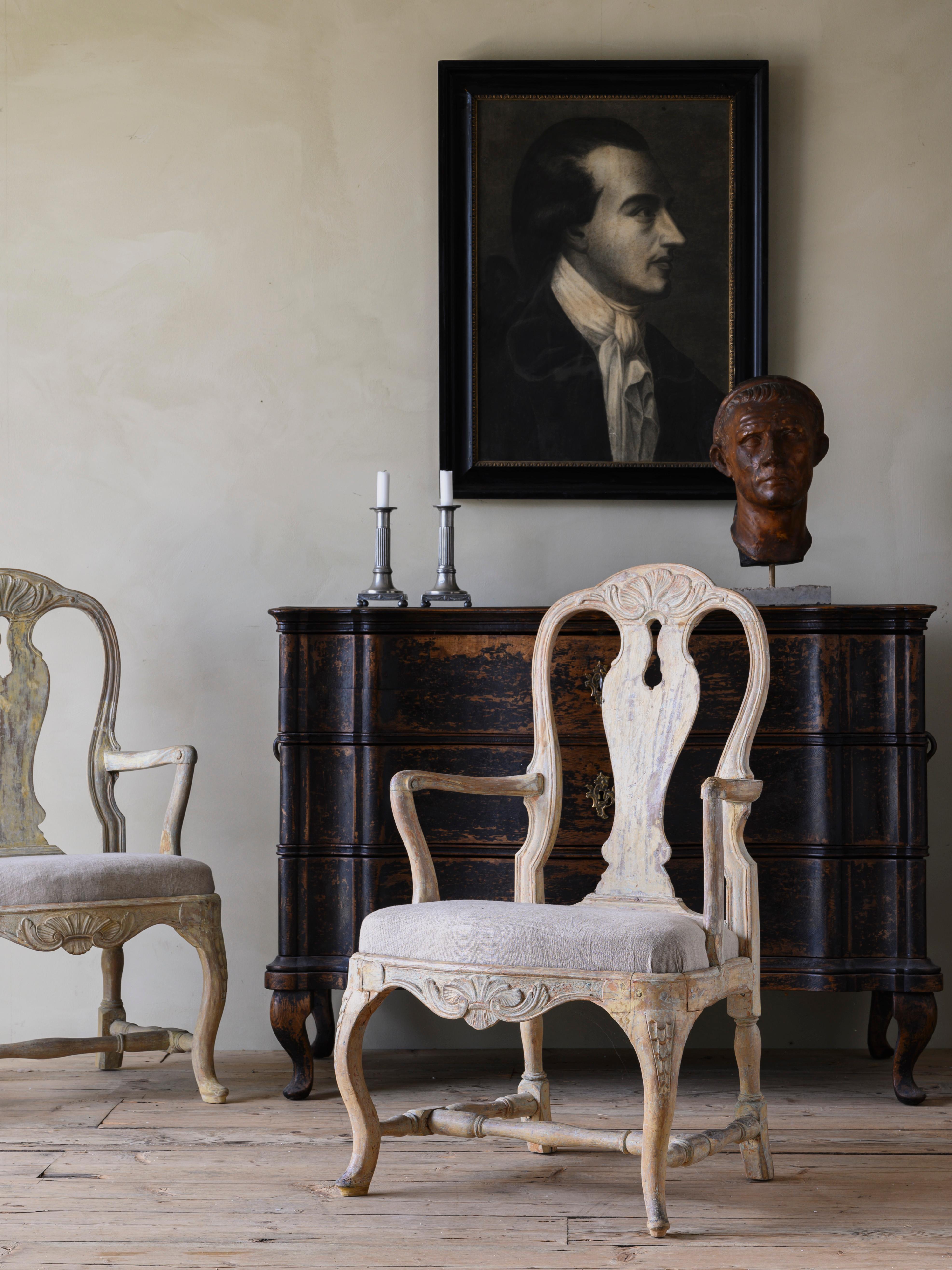 Hand-Crafted 18th Century Swedish Rococo Armchairs For Sale