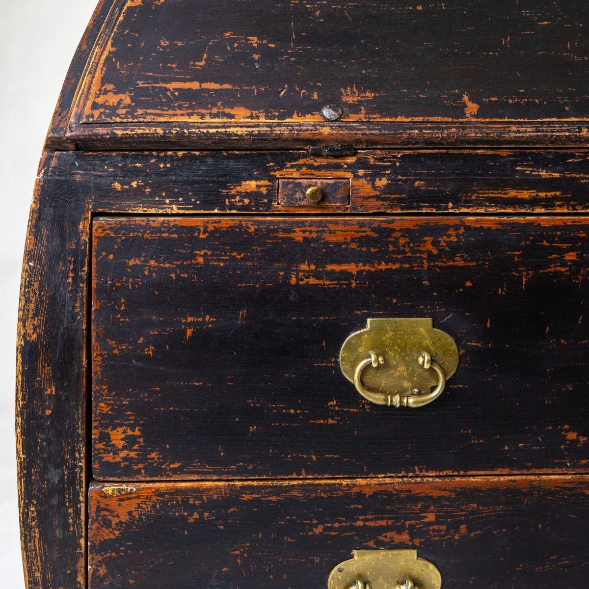 Secrétaire suédois rococo du XVIIIe siècle peint en noir et bleu 2