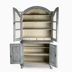 18th Century Swedish Rococo Blue-Grey Painted Display Cabinet