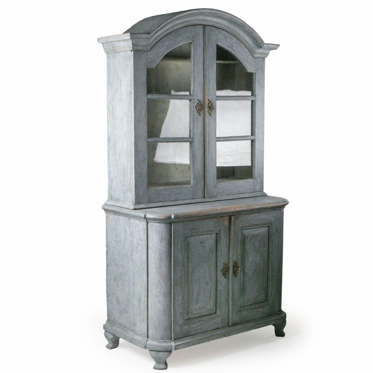 Vitrina rococó sueca del siglo XVIII pintada de azul y gris Sueco en venta