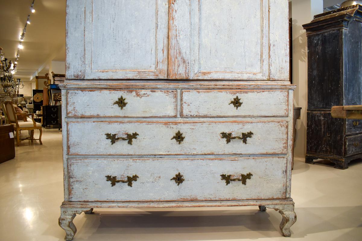 18th Century Swedish Rococo Cabinet or Buffet deux Corps - Pale Blue/Grey 2