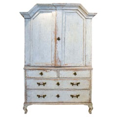 Antique 18th Century Swedish Rococo Cabinet or Buffet deux Corps - Pale Blue/Grey