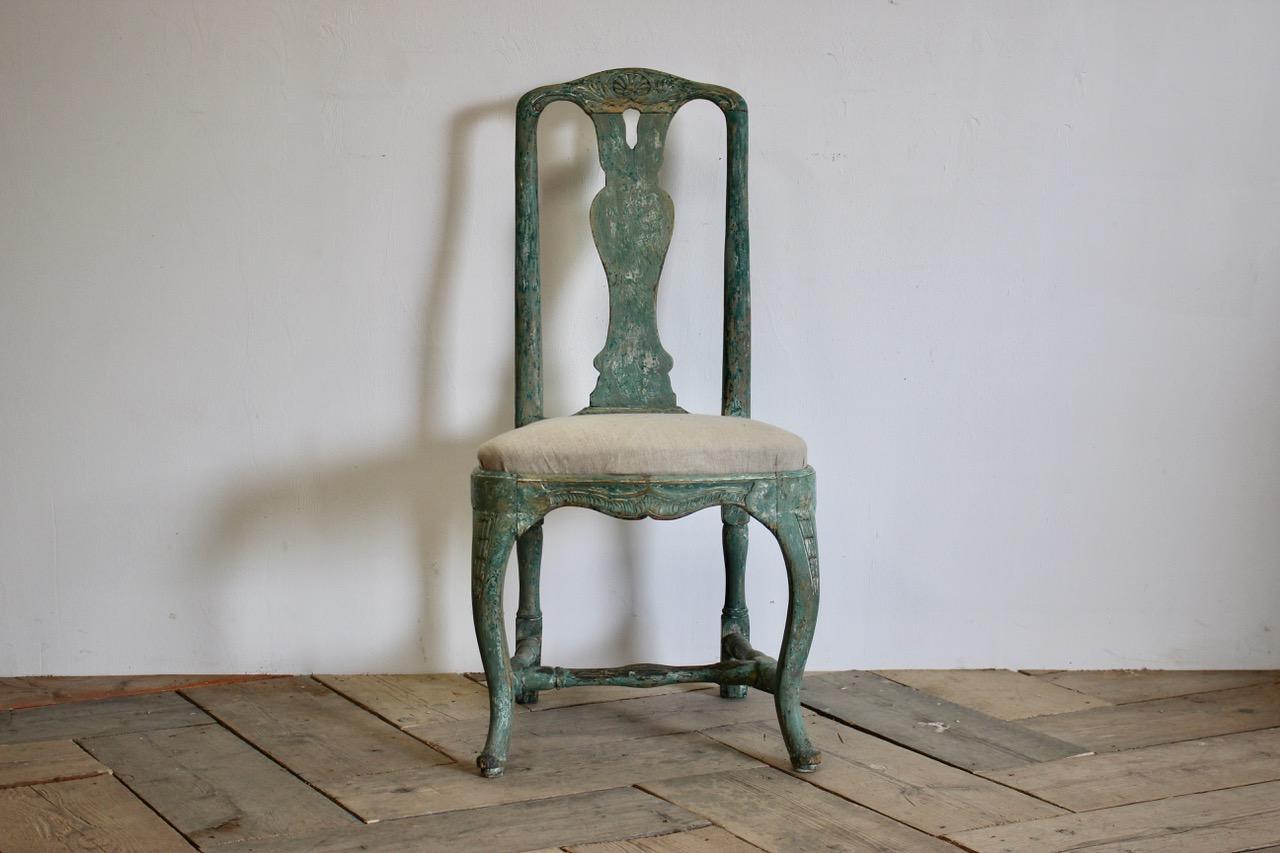 Wood 18th Century Swedish Rococo Chair in Original Paint