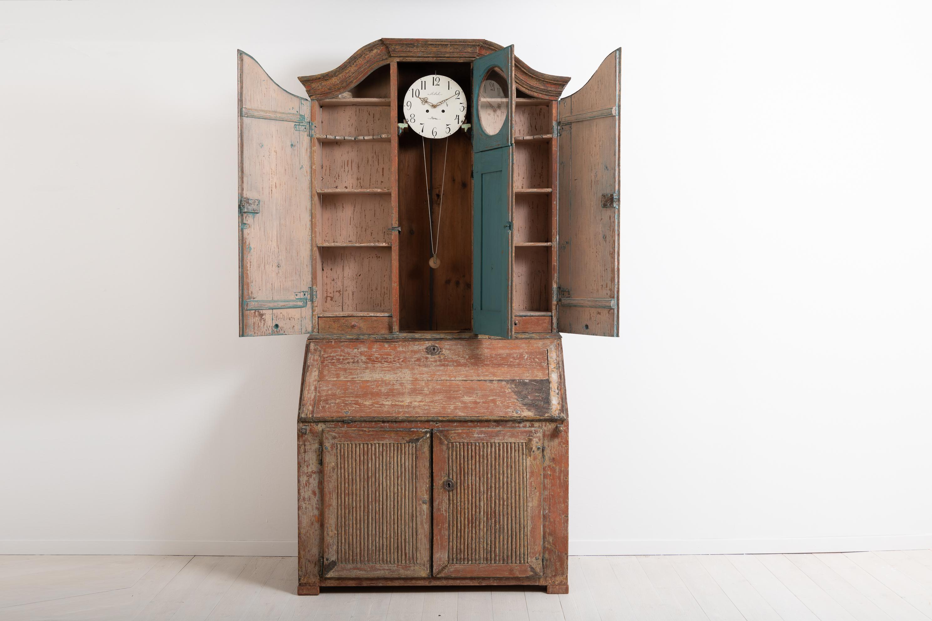 Pine 18th Century Swedish Rococo Clock Secretary