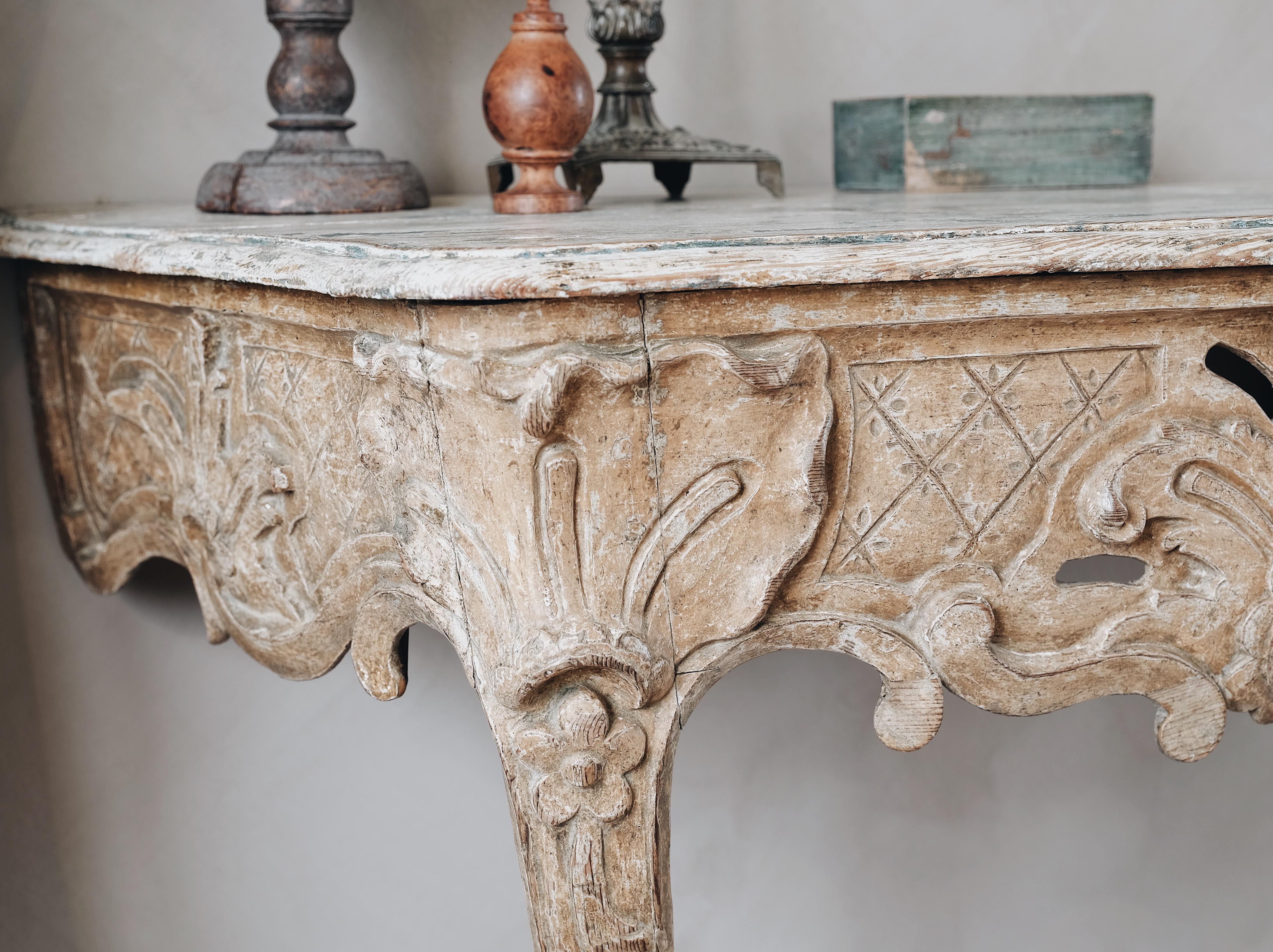 Wood 18th Century Swedish Rococo Console Table