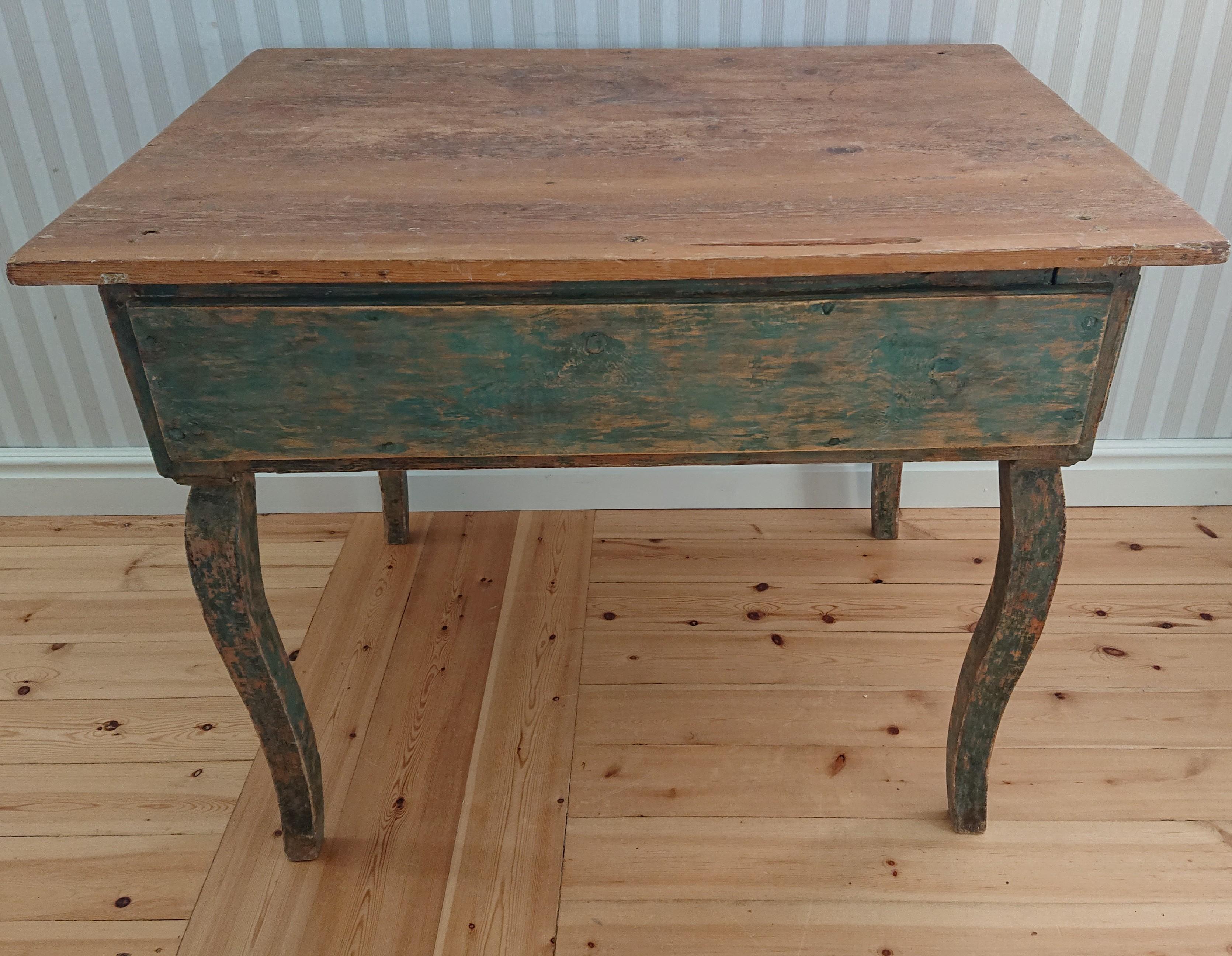 18th Century Swedish  Antique Rustic Rococo Desk/ Table with Original Paint For Sale 12