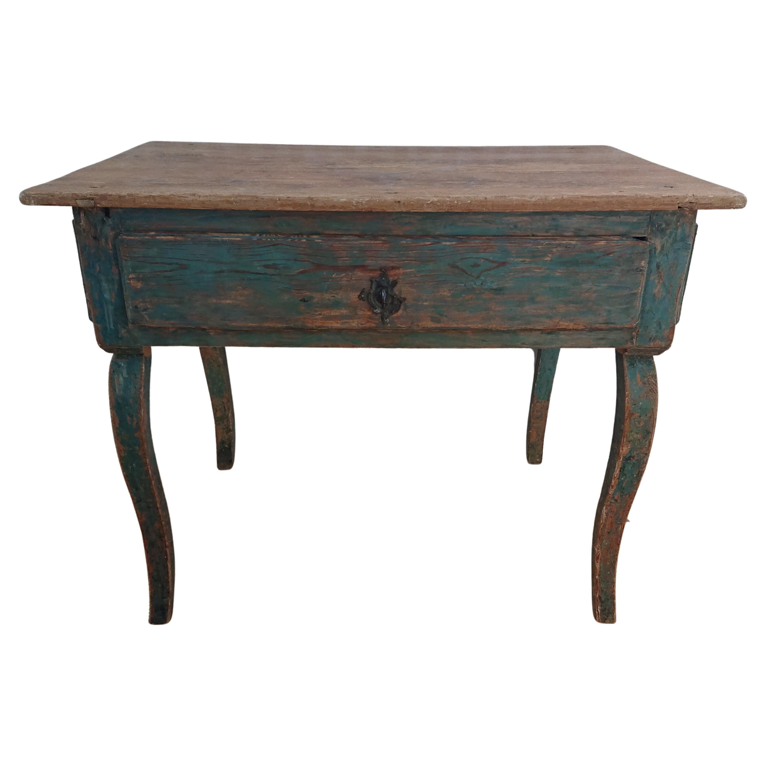 18th Century Swedish  Antique Rustic Rococo Desk/ Table with Original Paint For Sale