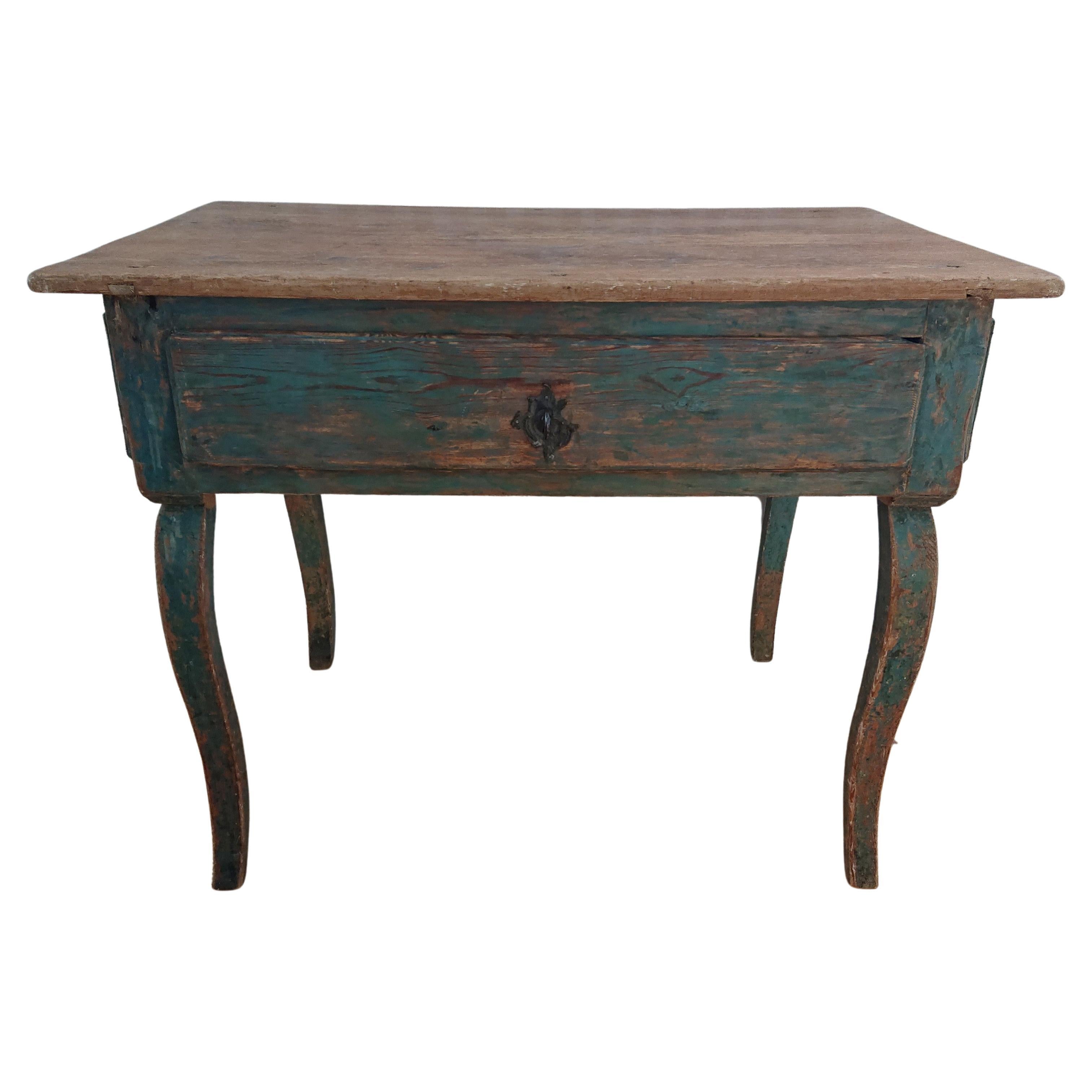 Suédois du XVIIIe siècle  Bureau/table rococo rustique ancien avec peinture d'origine