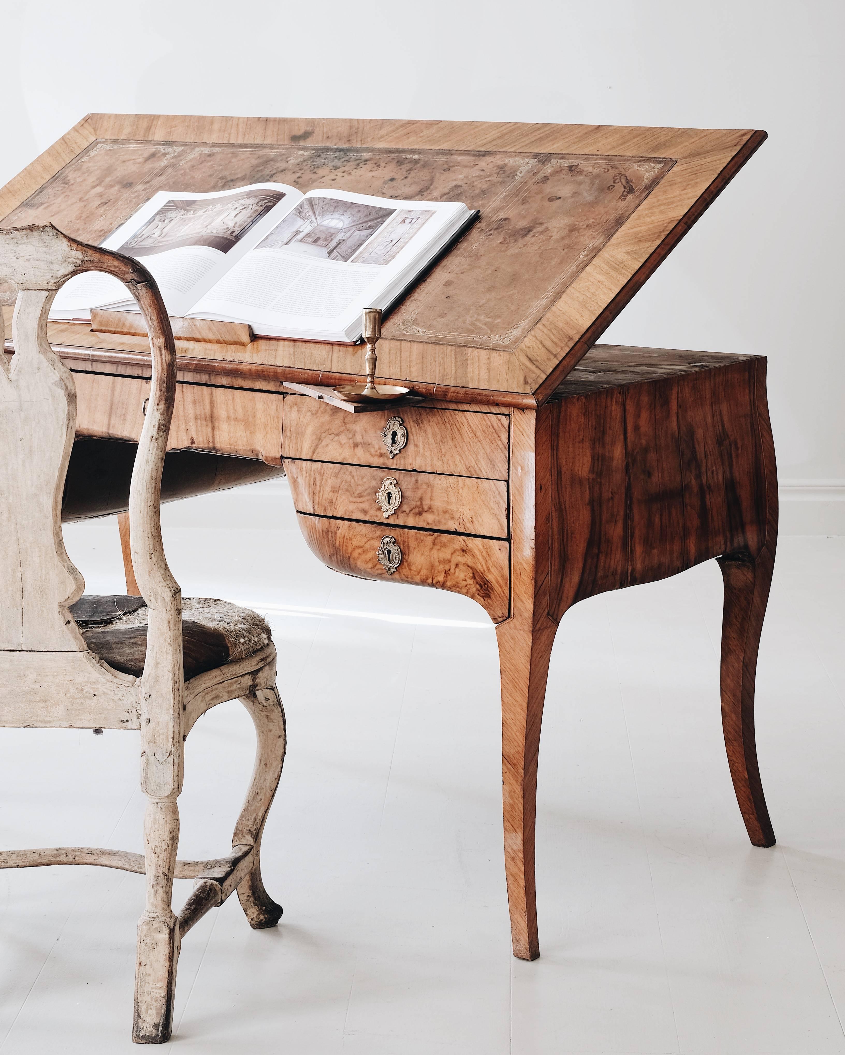 Veneer 18th Century Swedish Rococo Draughtsman's Table