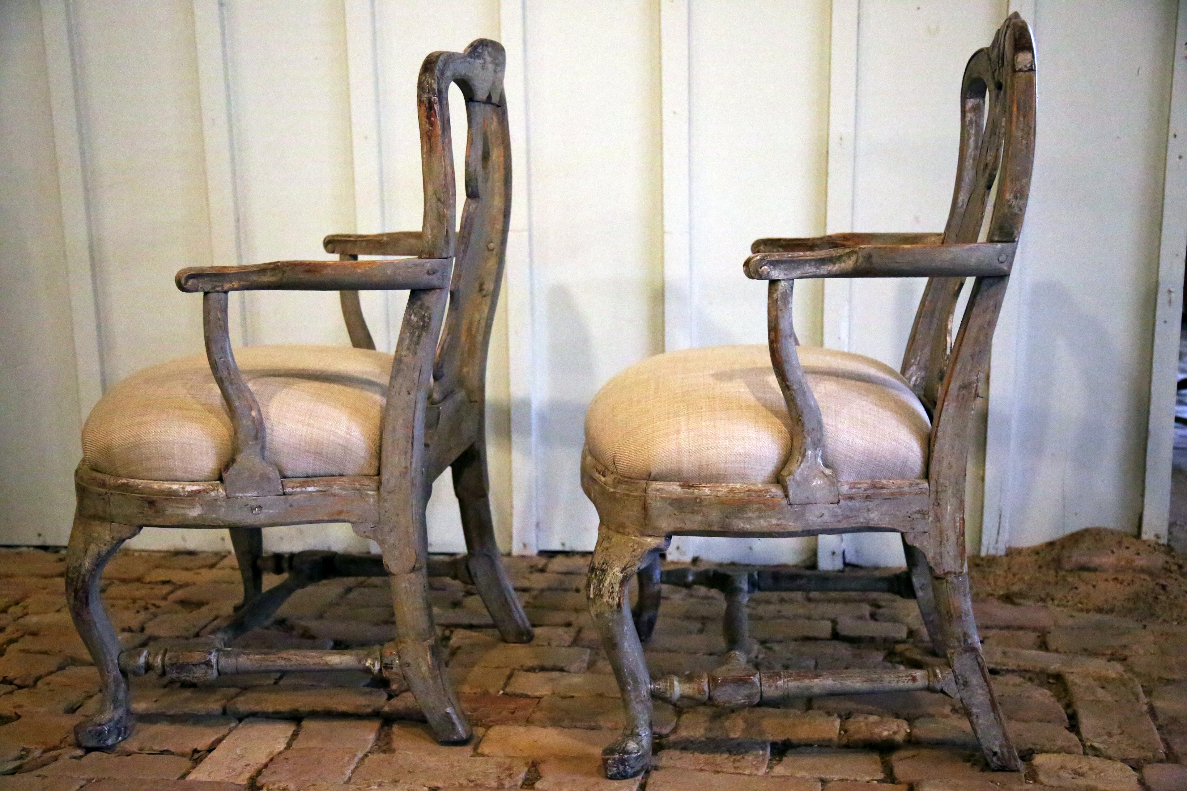 Hand-Crafted 18th Century Swedish Rococo Pair of Armchairs For Sale