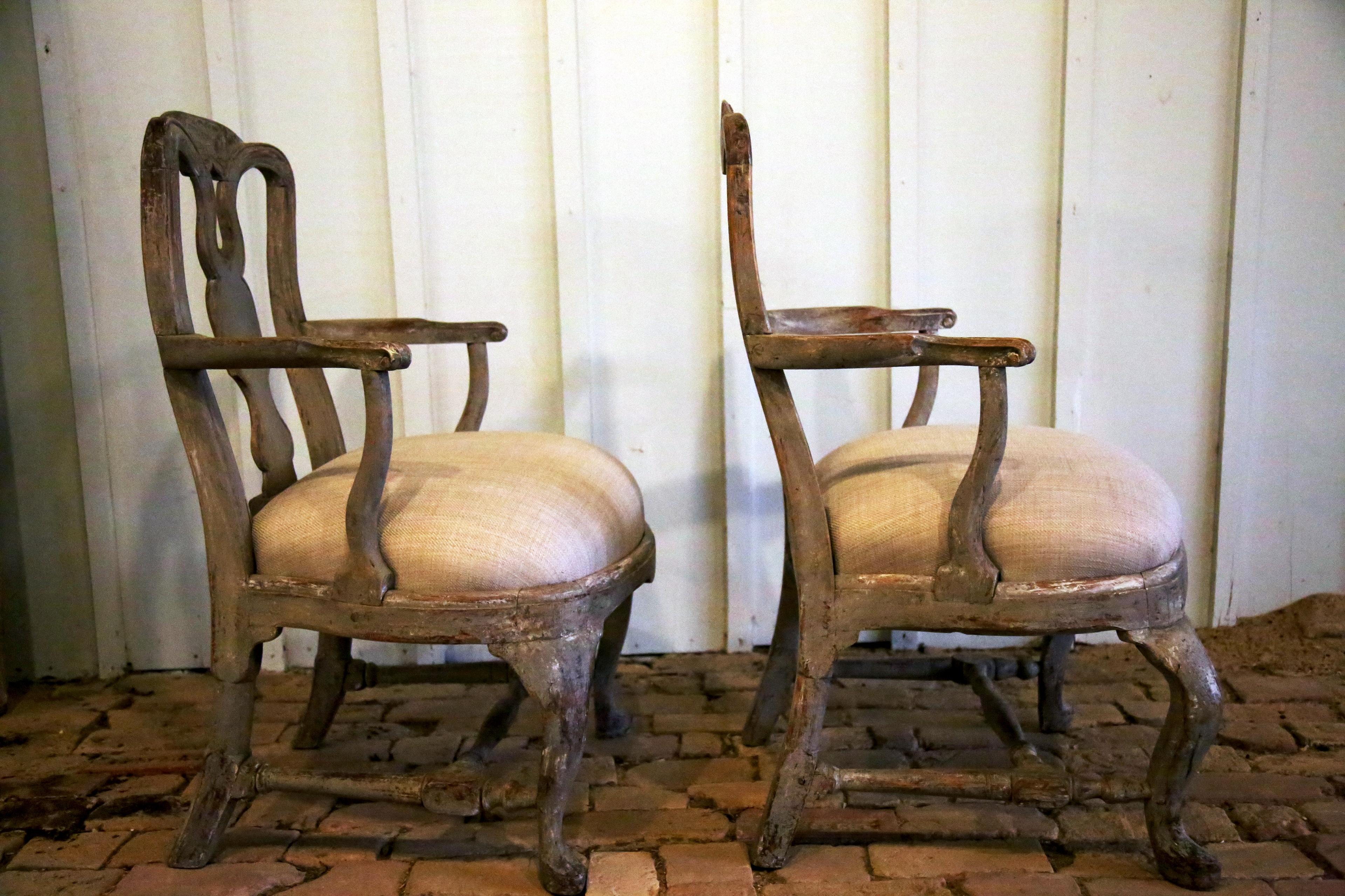 18th Century and Earlier 18th Century Swedish Rococo Pair of Armchairs For Sale