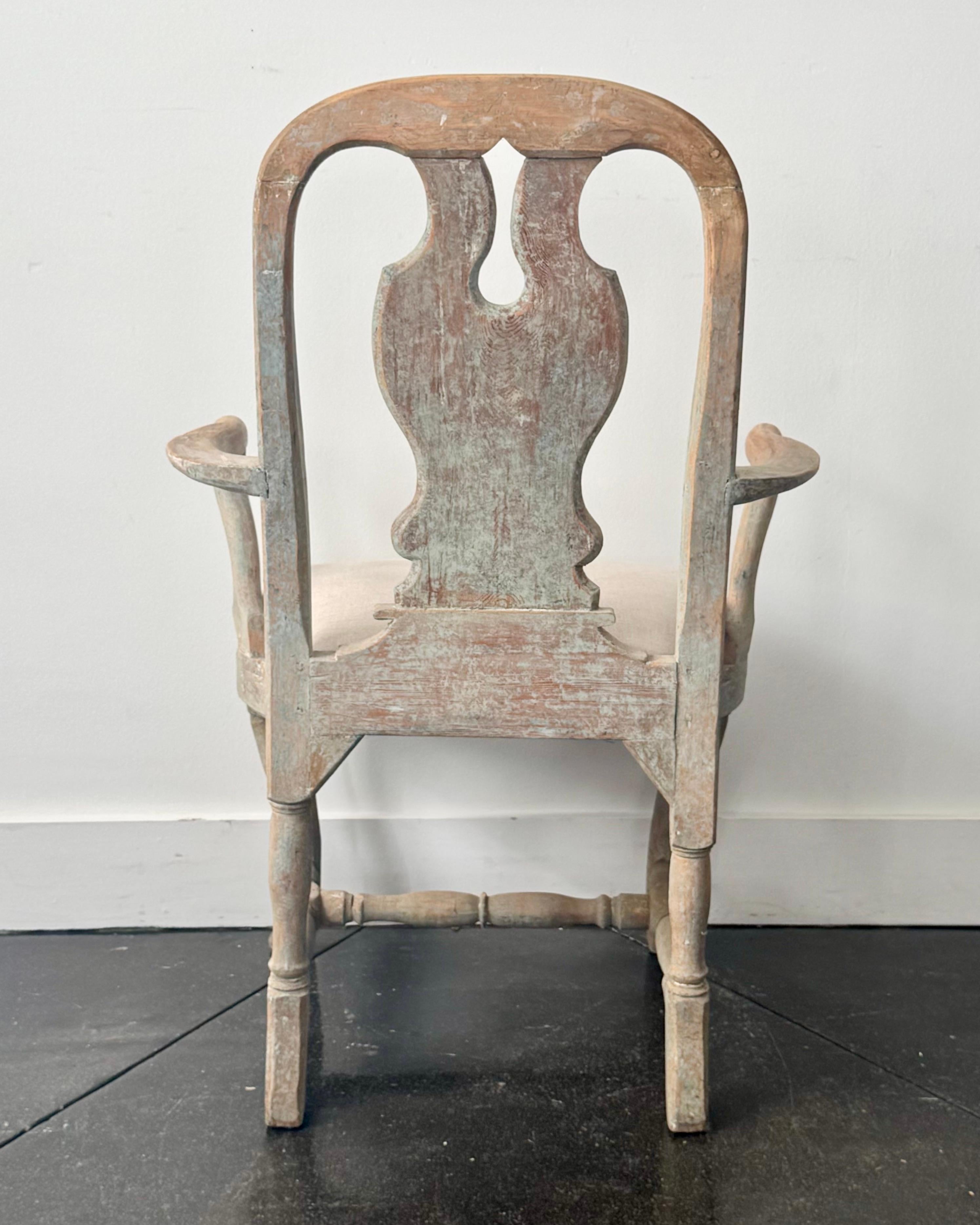 Sillón Sueco Siglo XVIII Periodo Rococó De Estocolmo 1760 Lino en venta