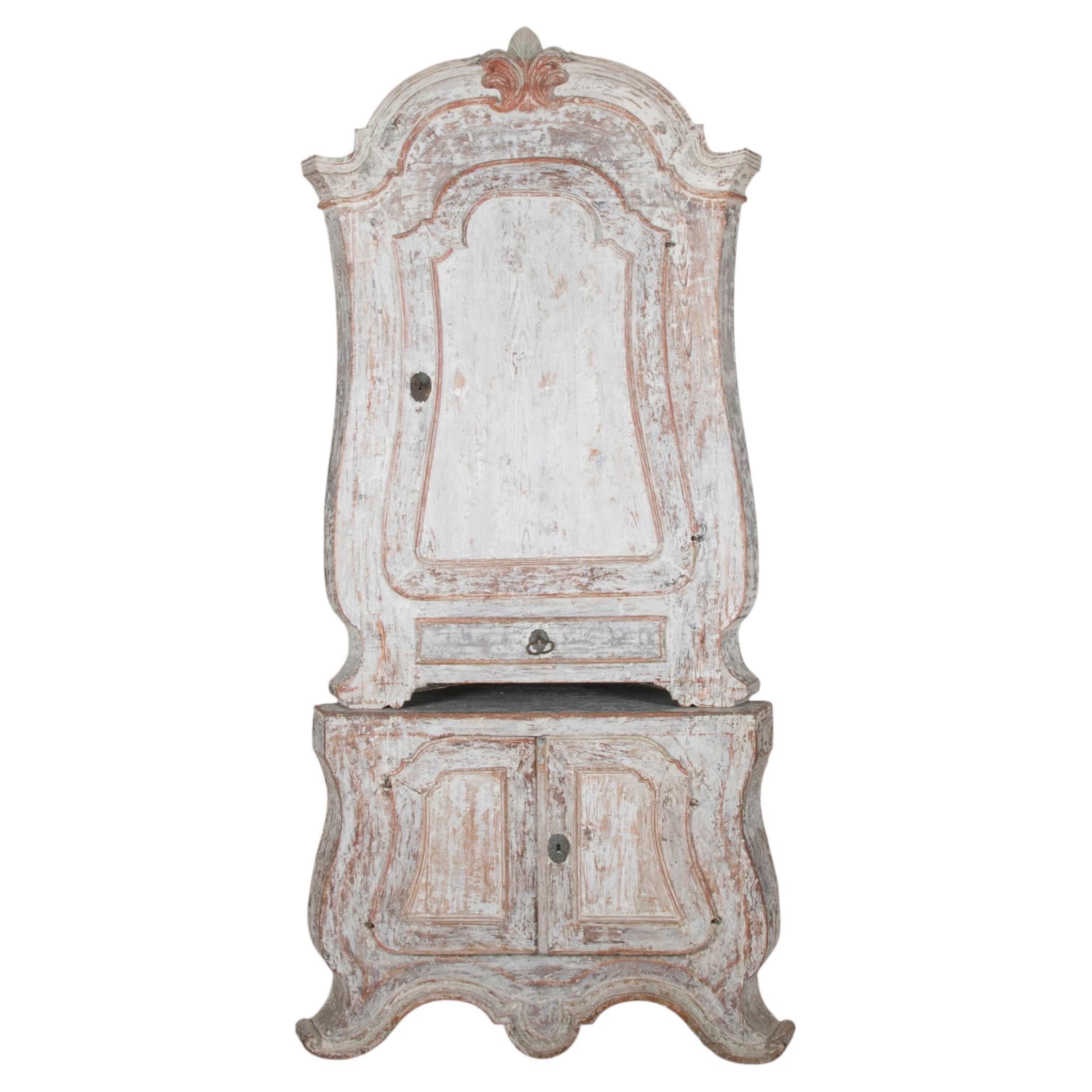 18th Century Swedish Rococo Period Corner Cupboard in Original Paint