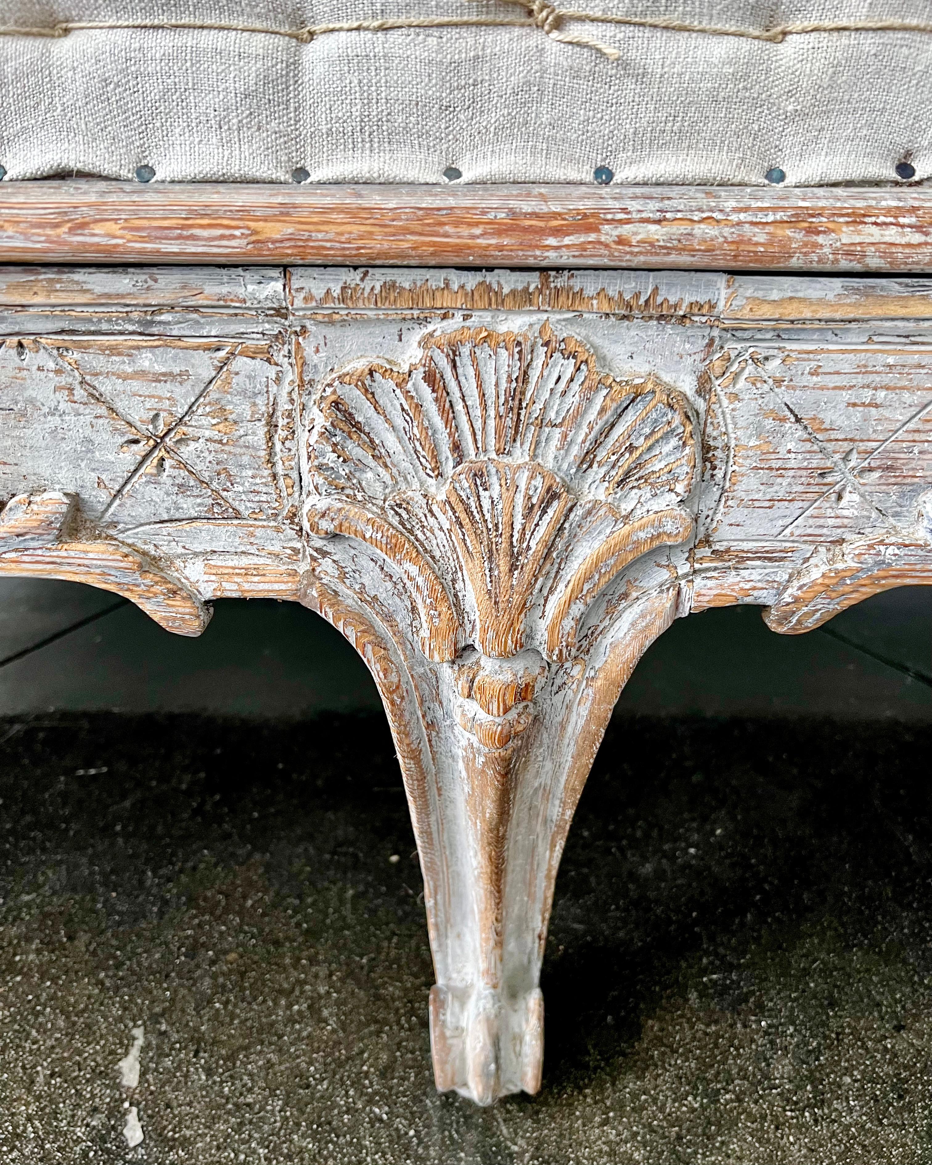 18th century Swedish Rococo Period Long Sofa Bench 1760 For Sale 4