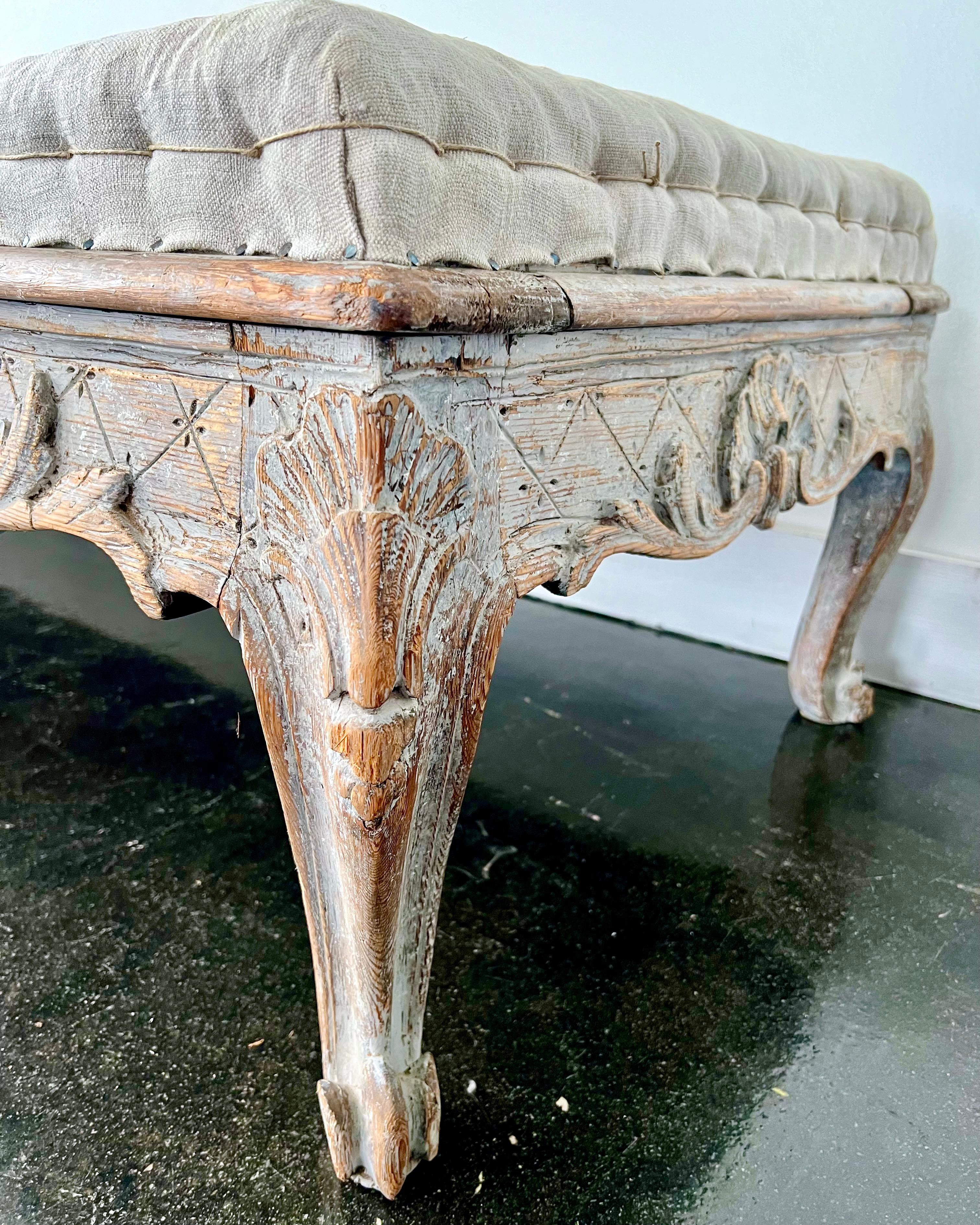 18th century Swedish Rococo Period Long Sofa Bench 1760 For Sale 5