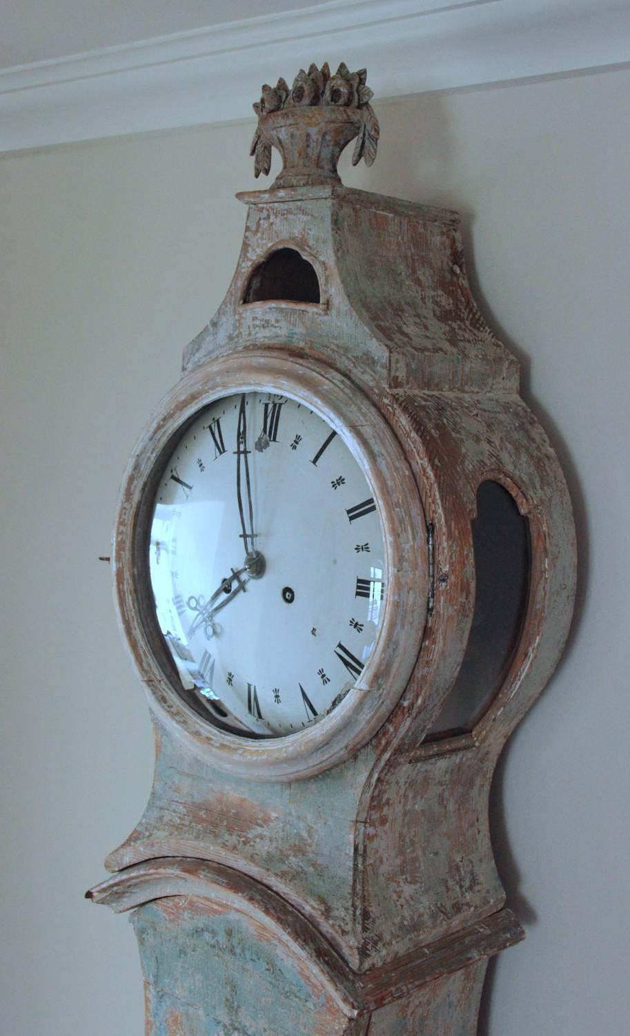 Glass 18th Century Swedish Rococo Period Mora Clock in Original Paint