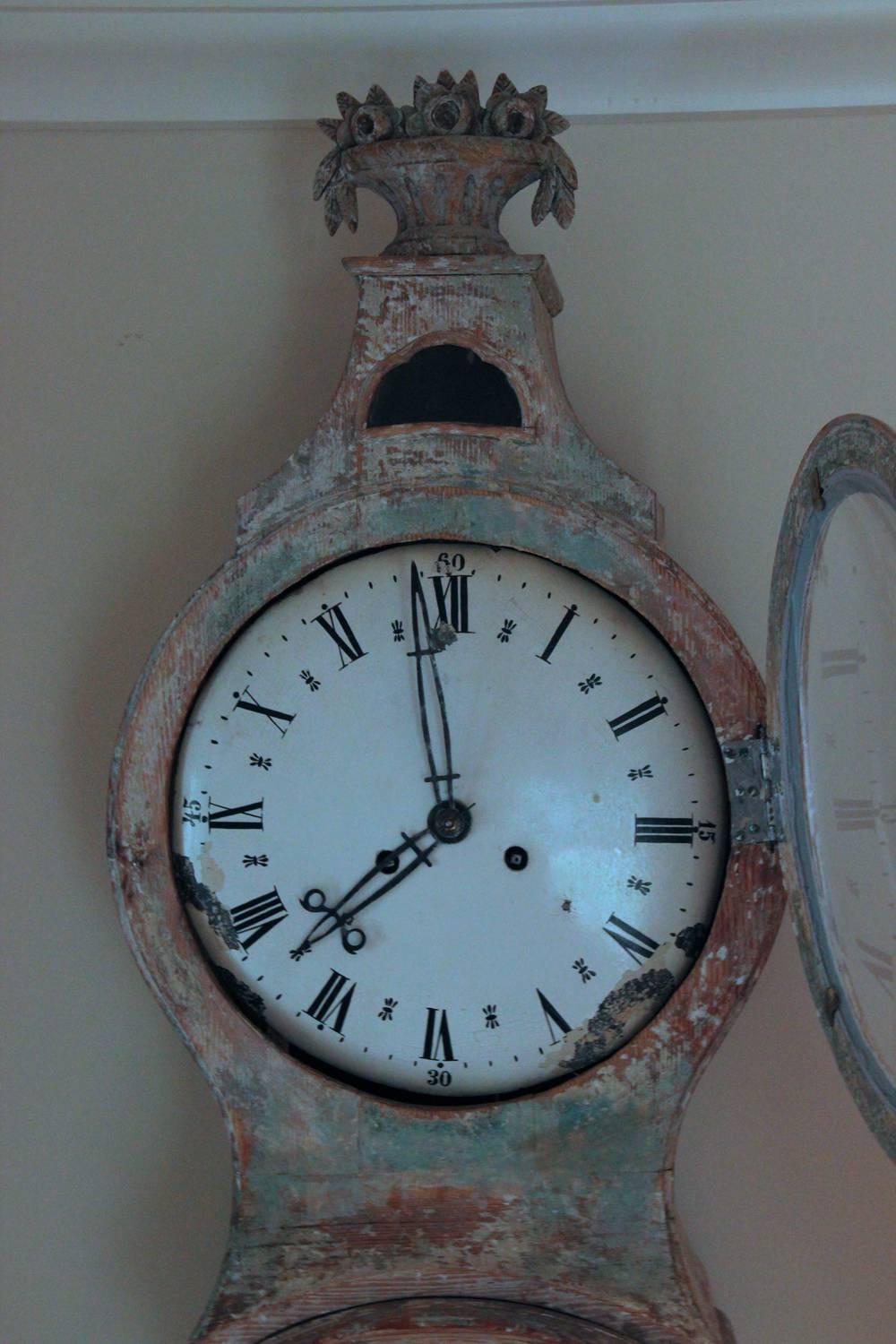 18th Century Swedish Rococo Period Mora Clock in Original Paint 2