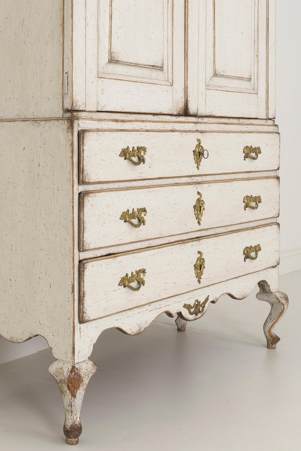 18th Century Swedish Rococo Period Painted Linen Press Cabinet 7