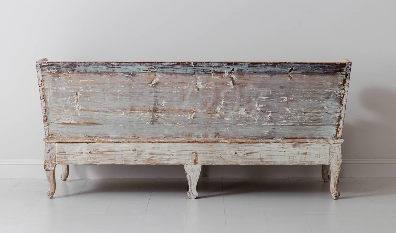 18th Century Swedish Rococo Period Trag Sofa Bench in Original Paint 4