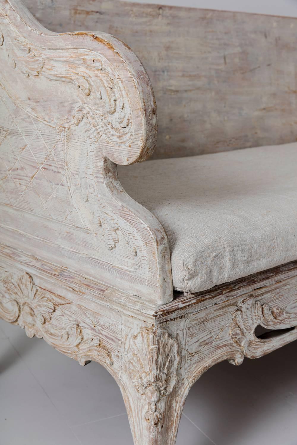 18th Century and Earlier 18th Century Swedish Rococo Period Trag Sofa Bench in Original Paint