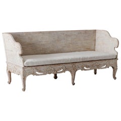 Antique 18th Century Swedish Rococo Period Trag Sofa Bench in Original Paint