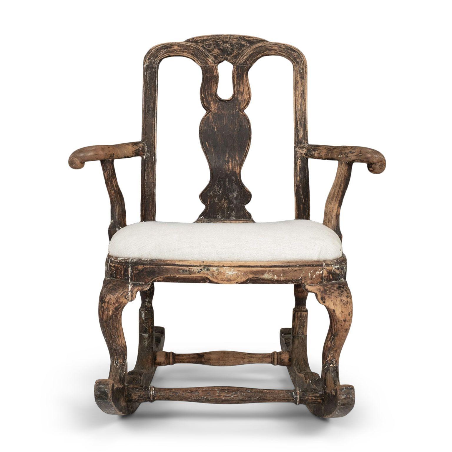 Hand-Carved 18th Century Swedish Rococo Rocking Chair