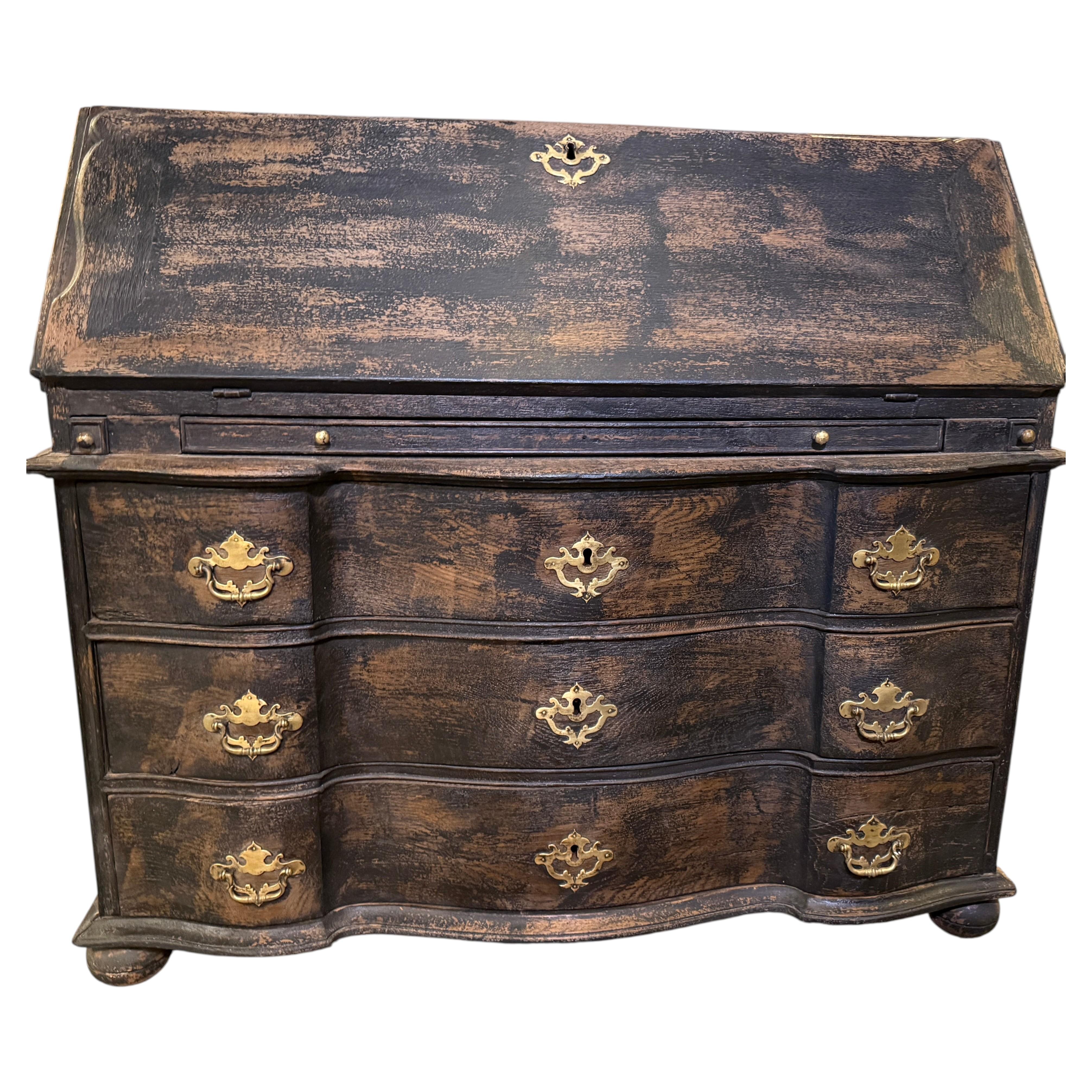 18th century Swedish rococo secretary with original locks and keys.