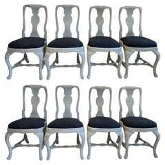 18th Century Swedish Rococo Set of 8 Chairs