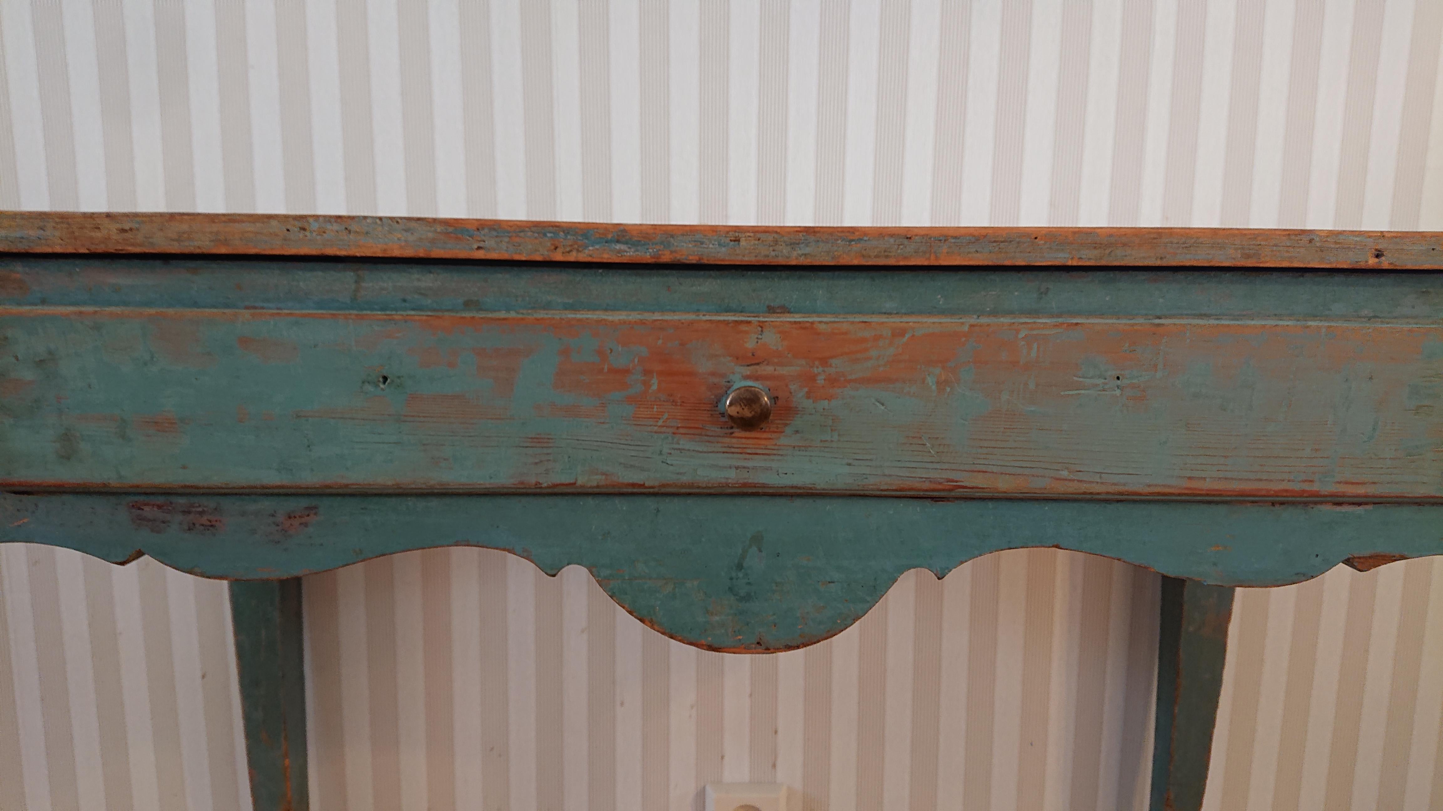 Hand-Crafted 18th Century Swedish Rococo Table/ Desk with Originalpaint