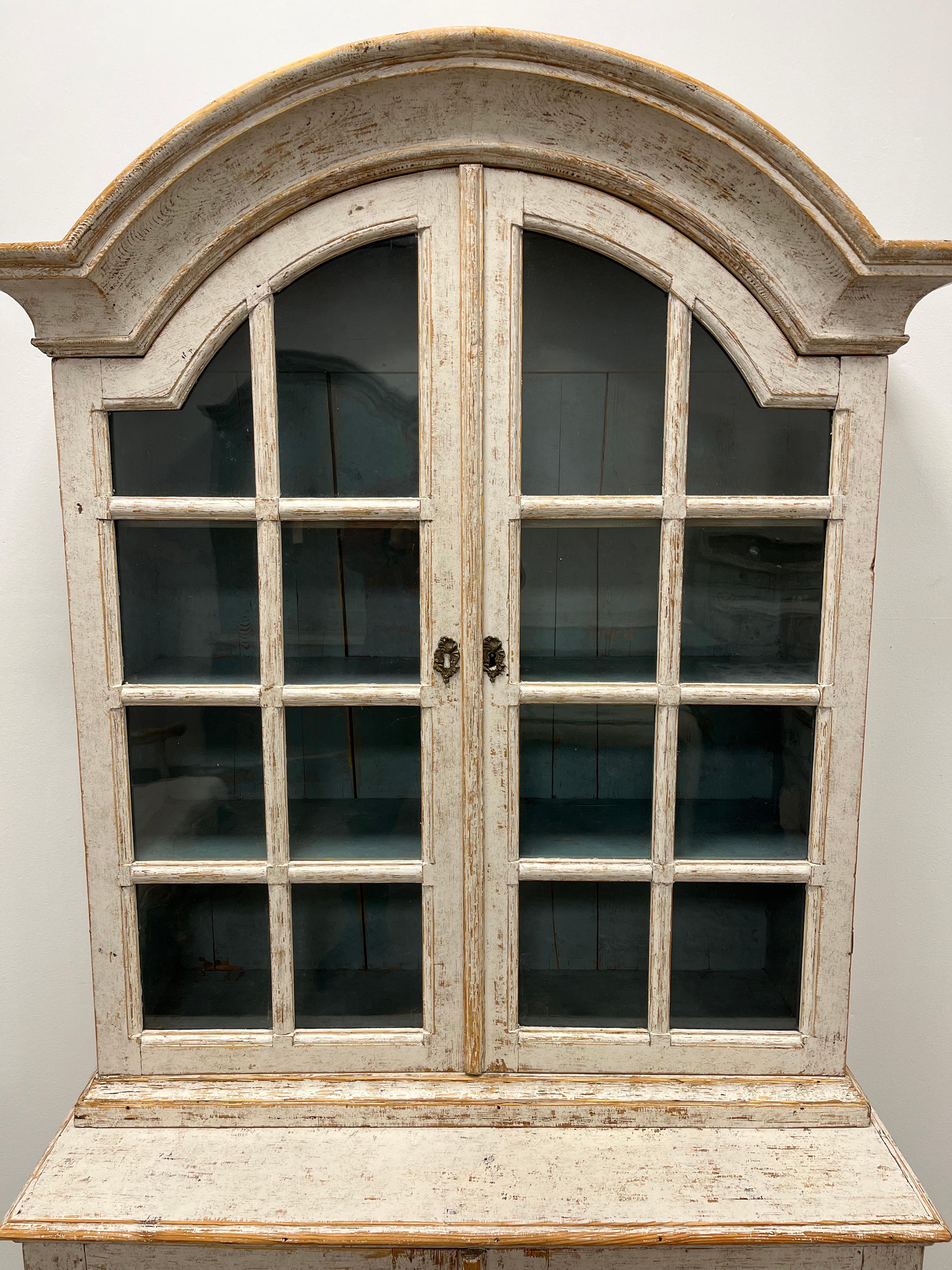 Hand-Carved 18th Century Swedish Rococo Glass Front Cabinet For Sale