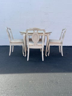 Siglo XVIII Gustaviano Sueco Rococó Blanco Lavado Mesa de Sillas de Comedor, Juego de 5