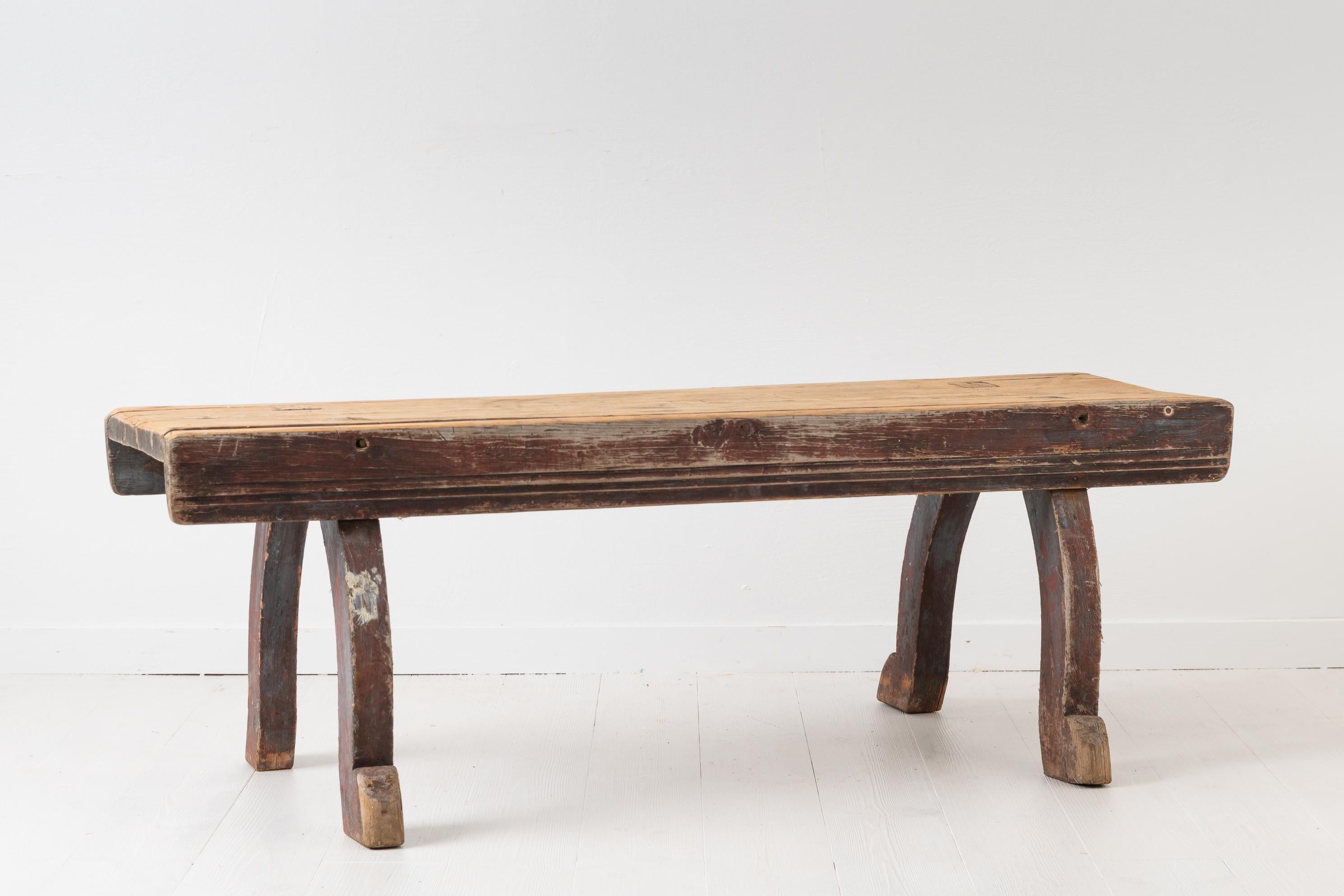Hand-Crafted 18th Century Swedish Rustic Folk Art Bench For Sale