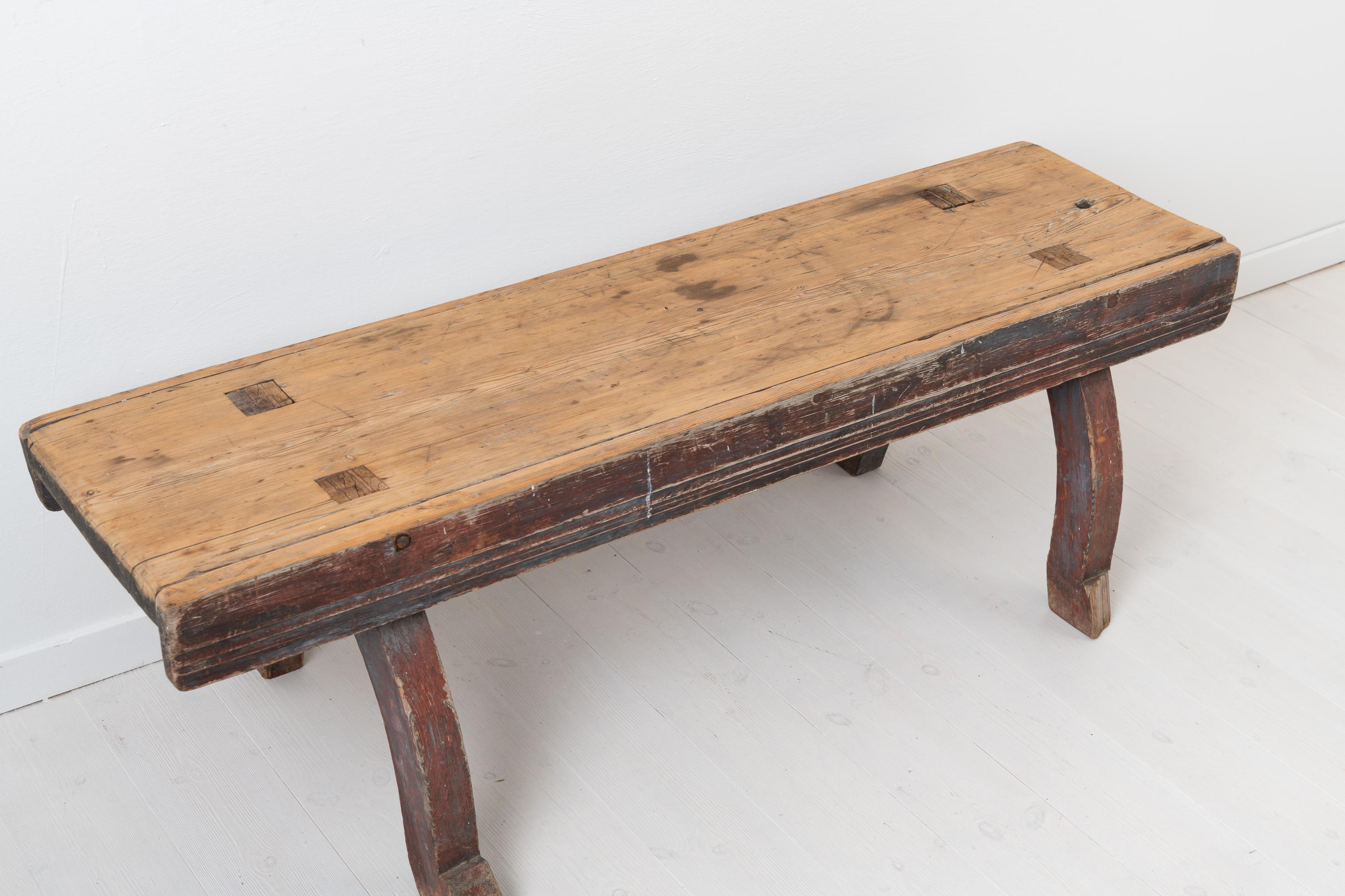 18th Century Swedish Rustic Folk Art Bench For Sale 3