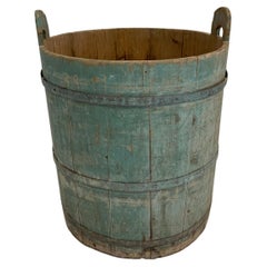 Antique 18th Century Swedish Rustic Pale Blue Painted Decorative Barrel with Handles