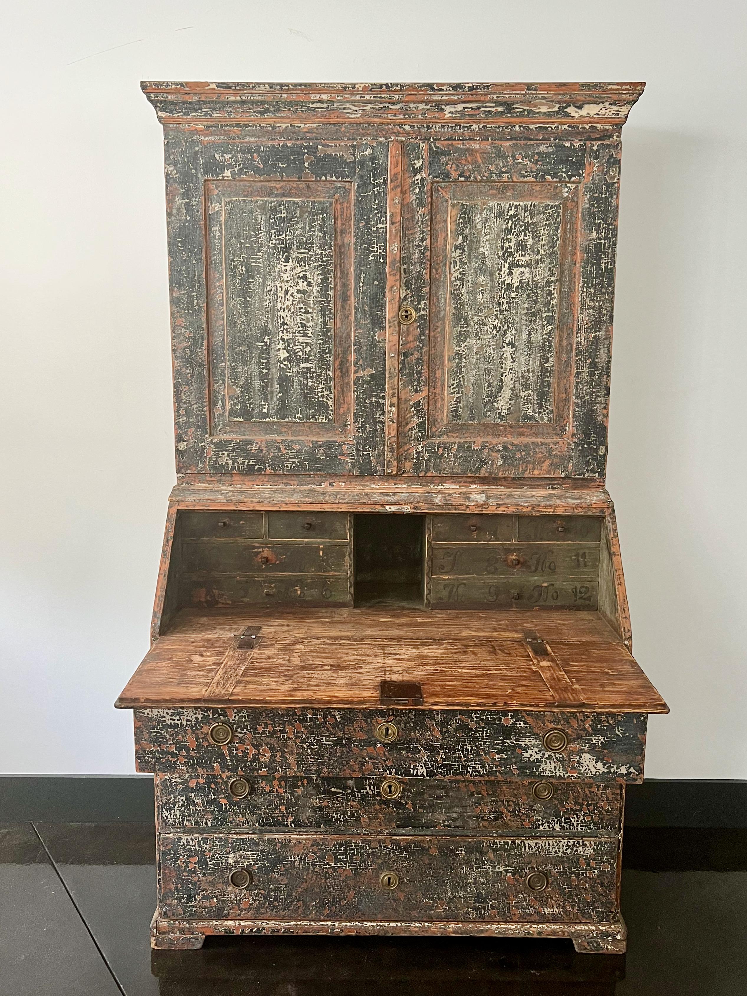 Hand-Carved 18th Century Swedish Secretaire Cabinet